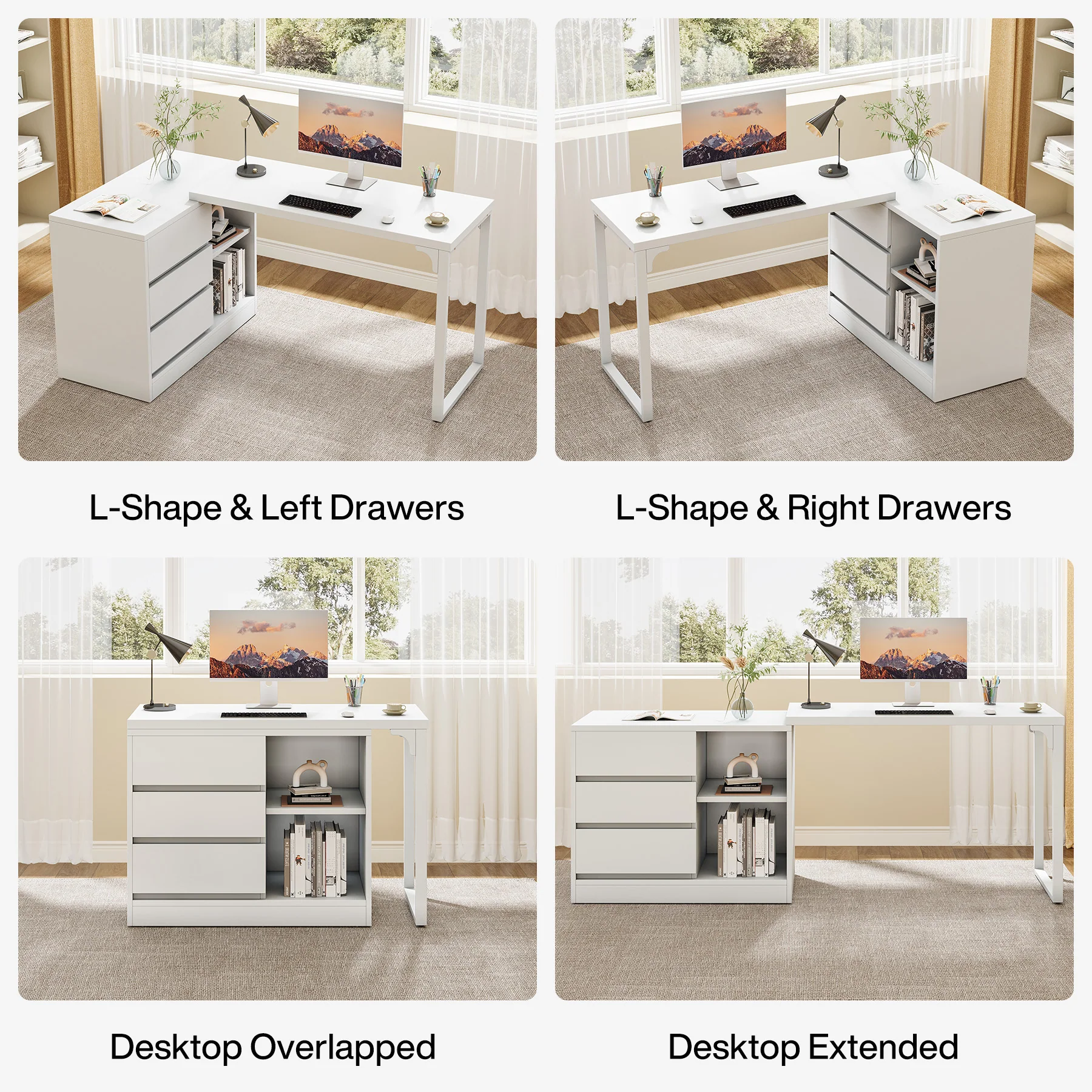 Tribesigns Reversible L-Shaped Computer Desk with Drawers and Shelves, White Corner Office Desk for Home Office and Bedroom - Image 4