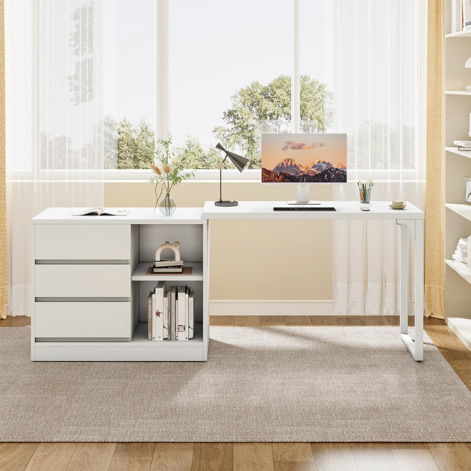 Tribesigns Reversible L-Shaped Computer Desk with Drawers and Shelves, White Corner Office Desk for Home Office and Bedroom - Image 7