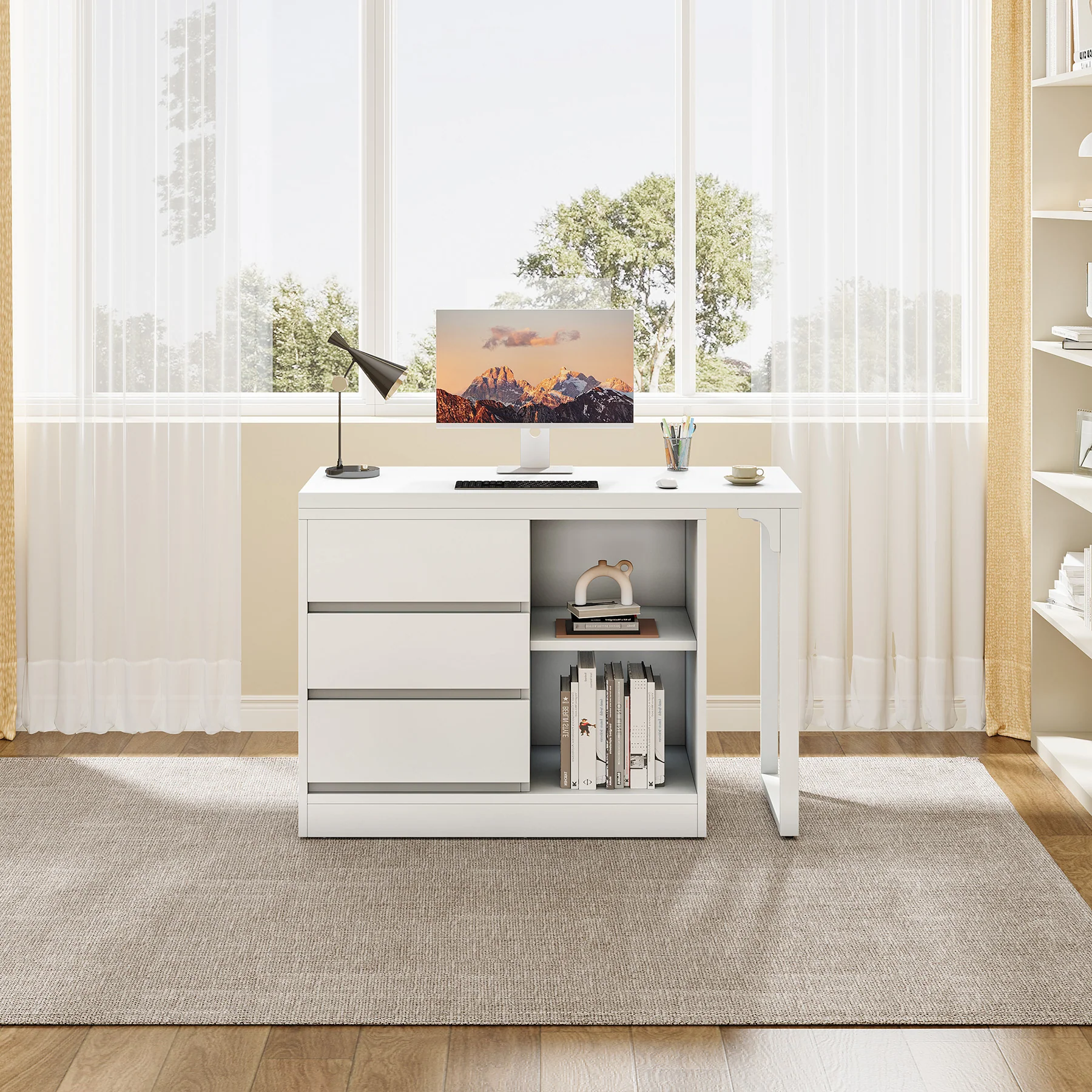 Tribesigns Reversible L-Shaped Computer Desk with Drawers and Shelves, White Corner Office Desk for Home Office and Bedroom - Image 8