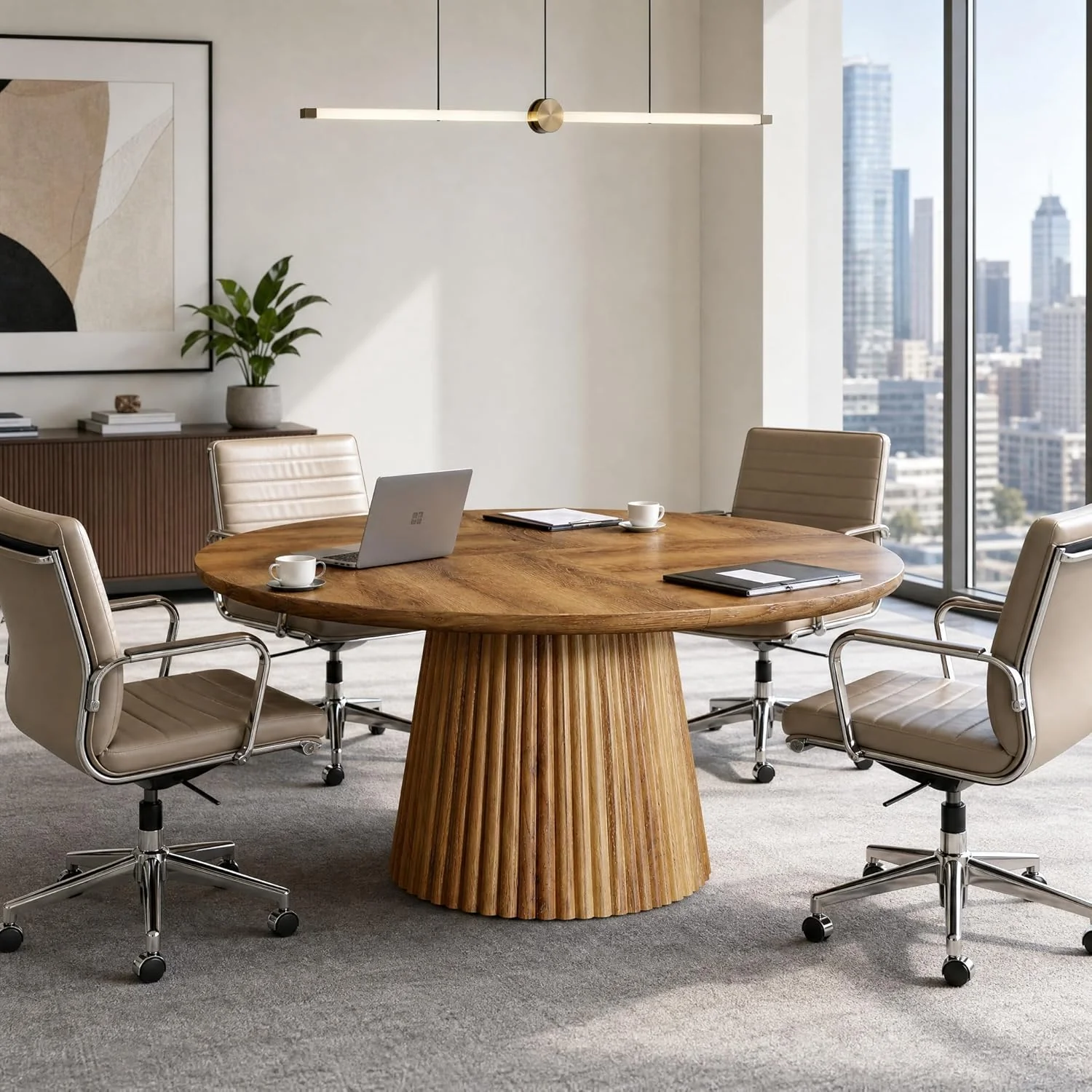 Tribesigns 47-Inch Round Conference Table, Thickened Top with Sturdy Pedestal for Office