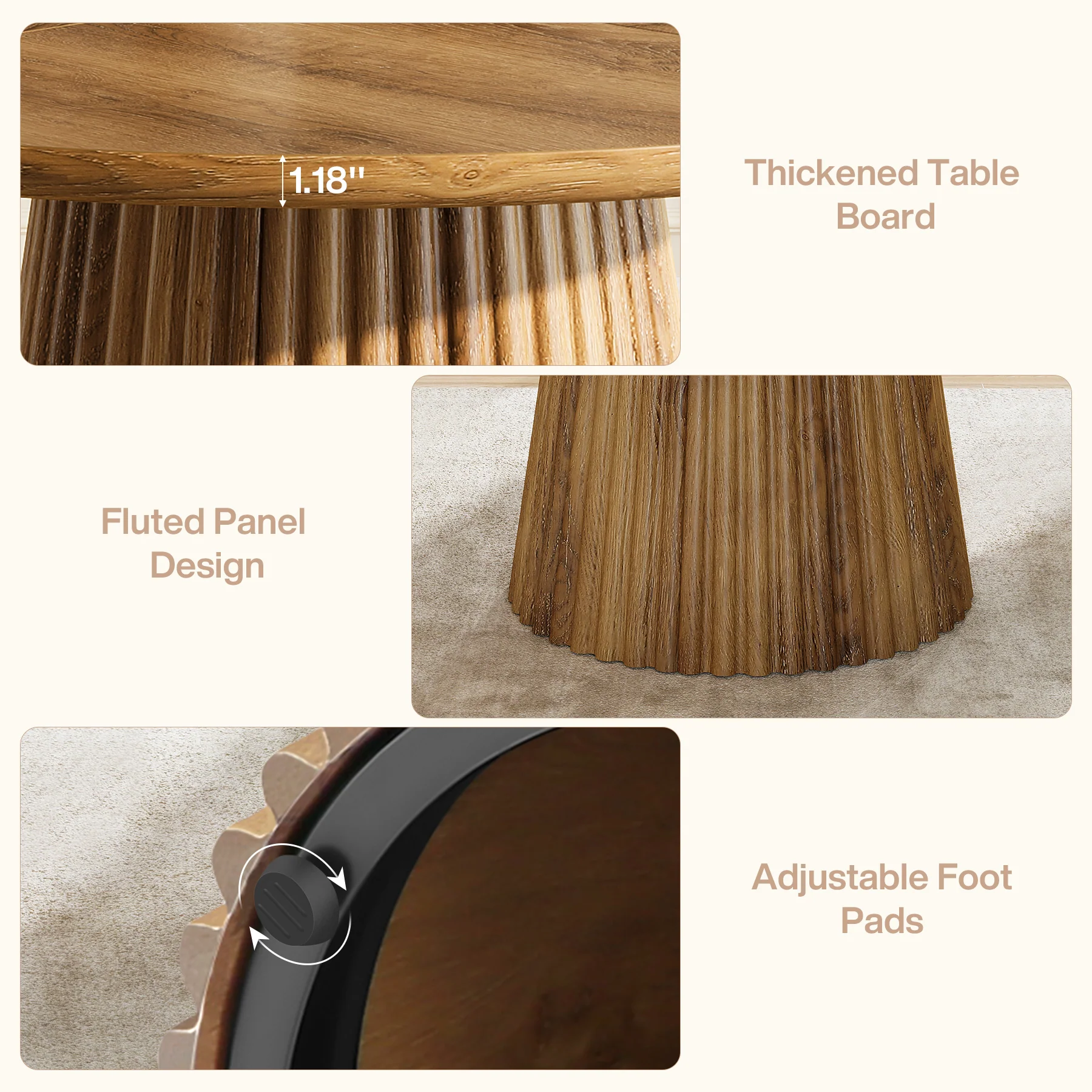 Tribesigns 47-Inch Round Dining Table, Heavy Duty Fluted Pedestal Base Farmhouse Circle Table for 4-6 People - Image 4