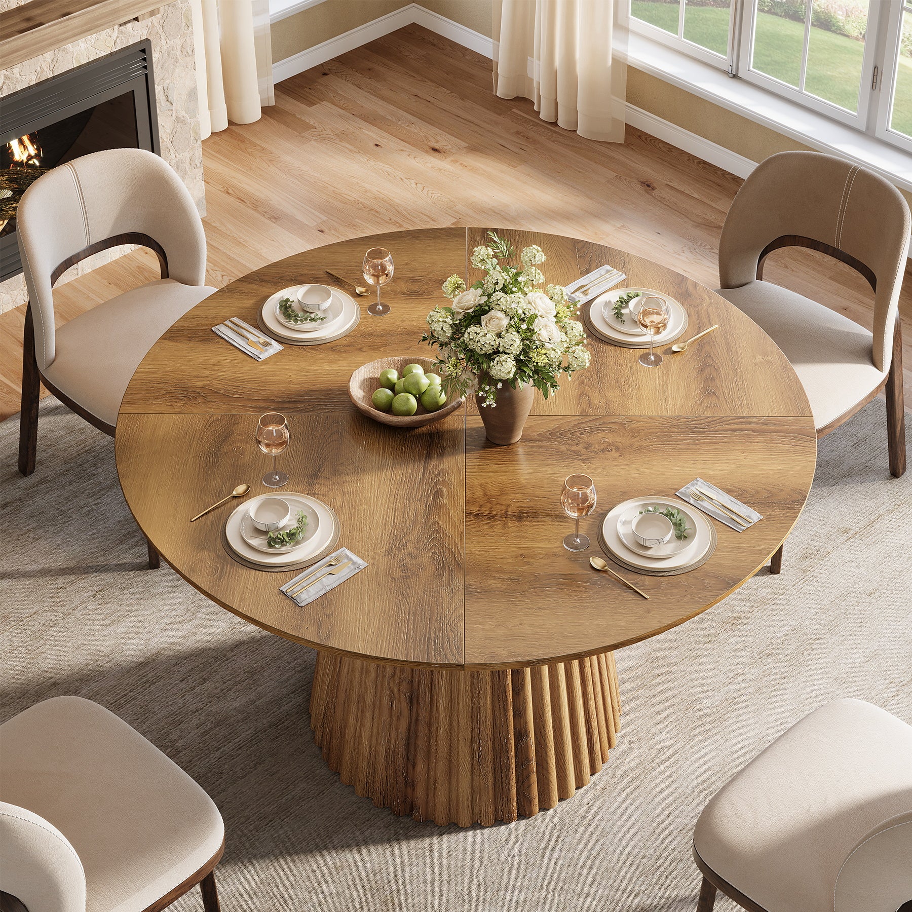 Tribesigns 47-Inch Round Dining Table, Heavy Duty Fluted Pedestal Base Farmhouse Circle Table for 4-6 People - Image 5
