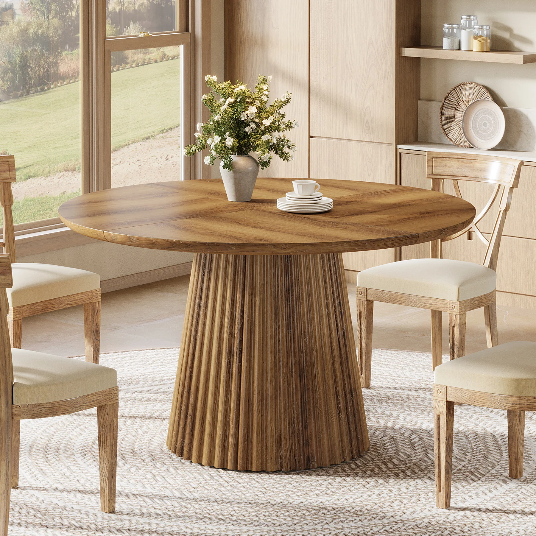 Tribesigns 47-Inch Round Dining Table, Heavy Duty Fluted Pedestal Base Farmhouse Circle Table for 4-6 People - Image 7