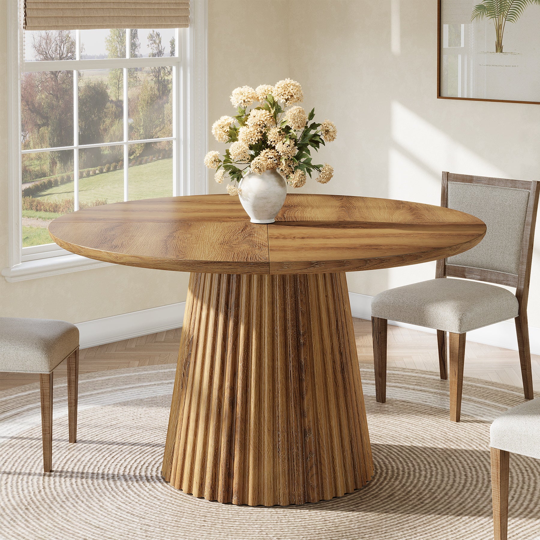 Tribesigns 47-Inch Round Dining Table, Heavy Duty Fluted Pedestal Base Farmhouse Circle Table for 4-6 People - Image 8
