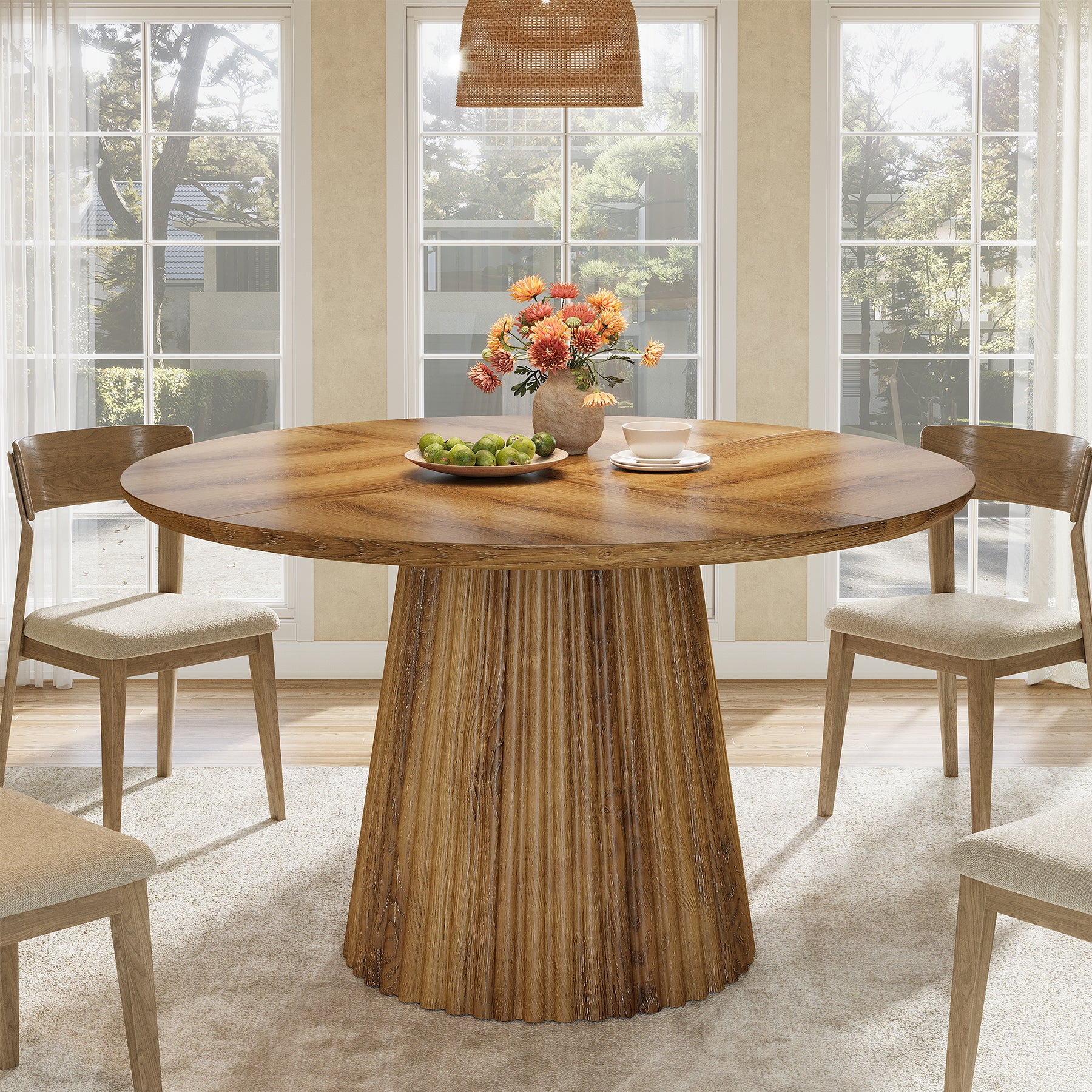Tribesigns 47-Inch Round Dining Table, Heavy Duty Fluted Pedestal Base Farmhouse Circle Table for 4-6 People - Image 9