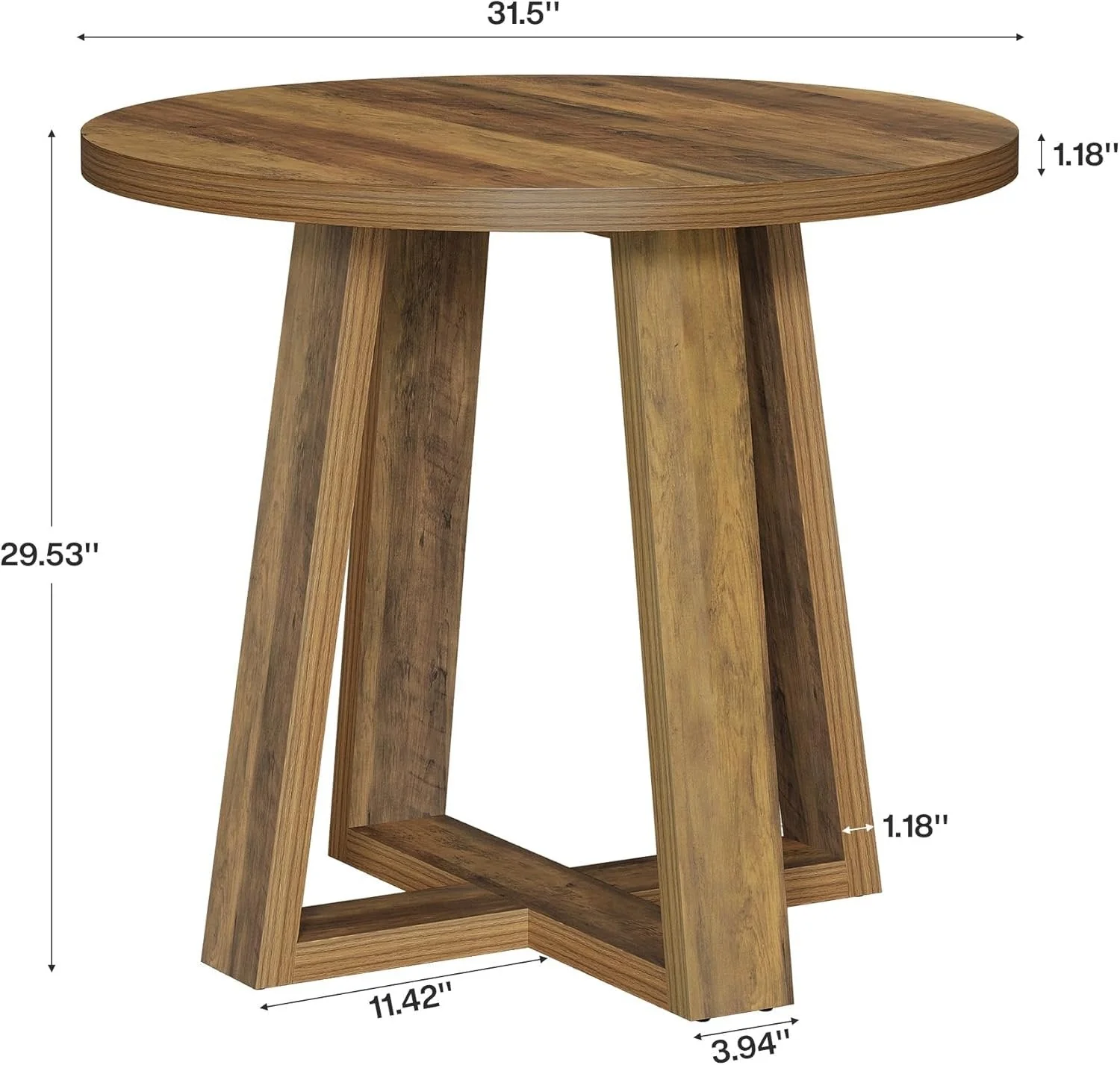 31.5" Round Farmhouse Dining Table - Rustic Brown Kitchen Table for Small Spaces - Image 2