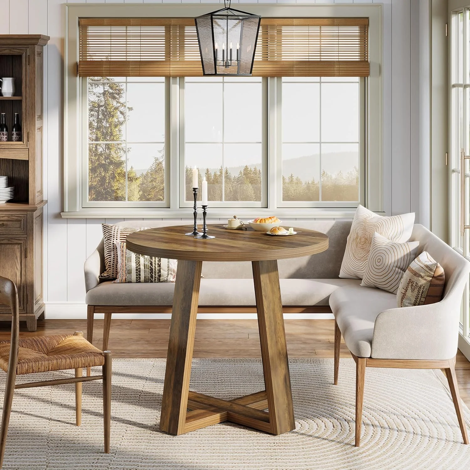 31.5" Round Farmhouse Dining Table - Rustic Brown Kitchen Table for Small Spaces - Image 5