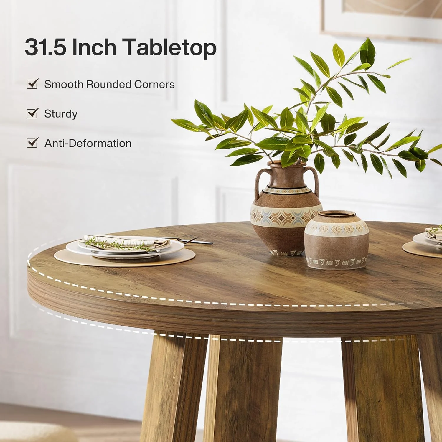 31.5" Round Farmhouse Dining Table - Rustic Brown Kitchen Table for Small Spaces - Image 7
