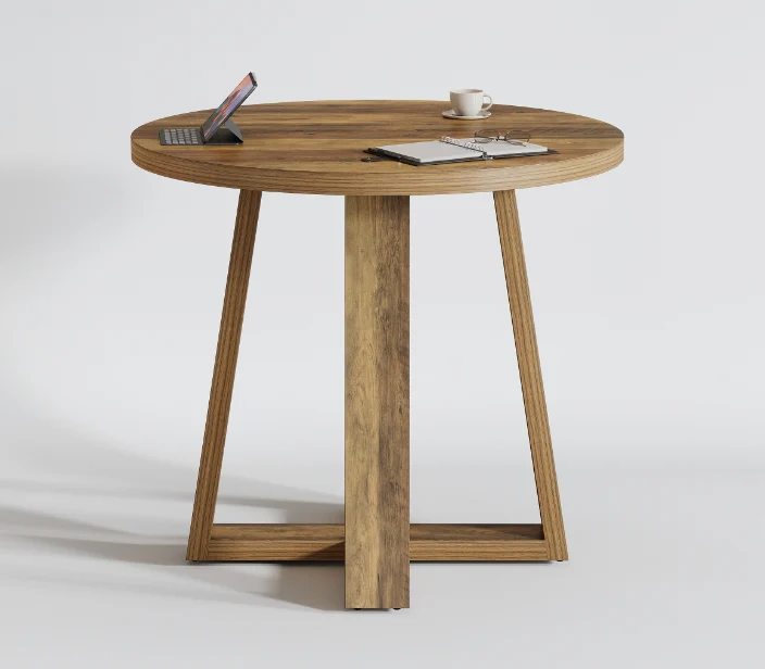 31.5" Round Farmhouse Dining Table - Rustic Brown Kitchen Table for Small Spaces - Image 8