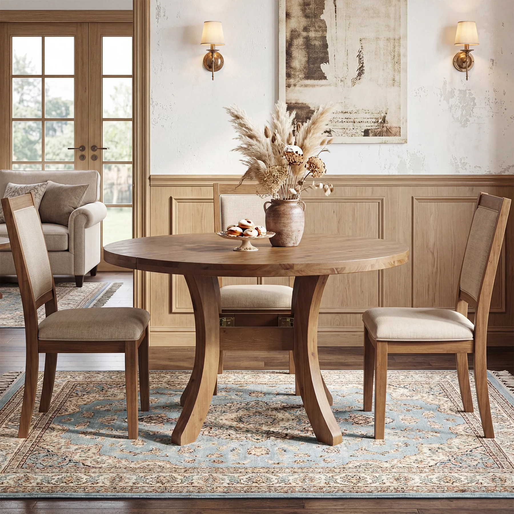 Tribesigns 47" Round Dining Table, Solid Wood Farmhouse Kitchen Table for 4-6 with Curved Legs - Image 6