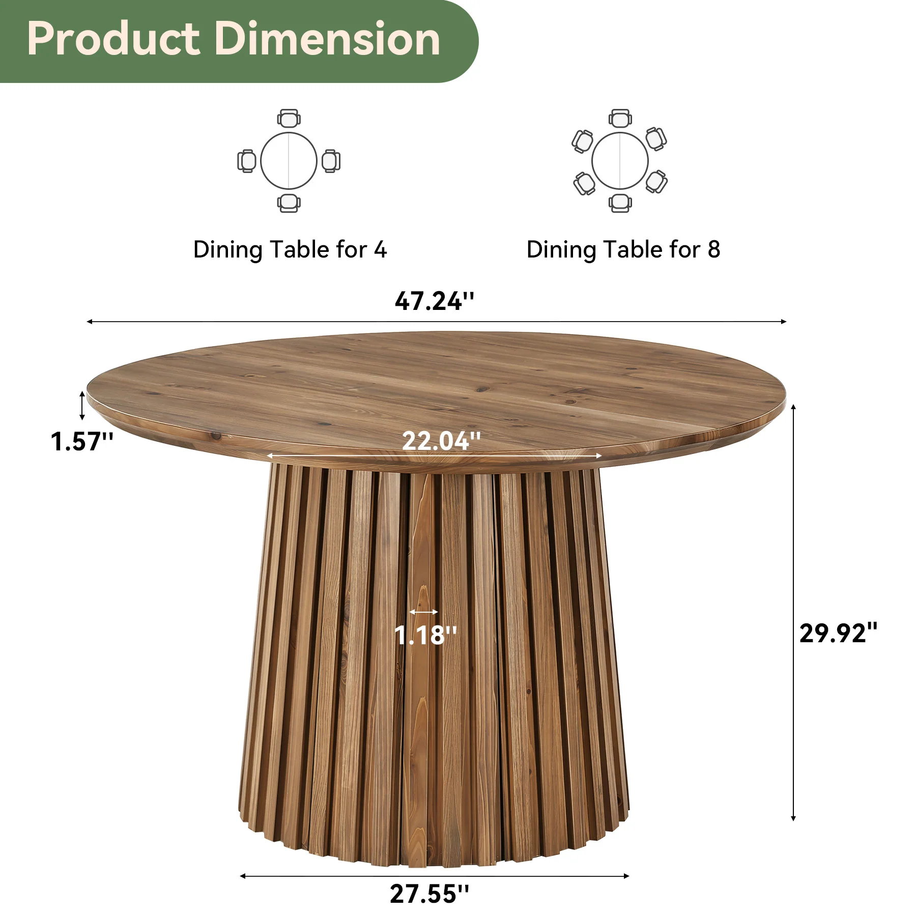 Tribesigns 47.24" Round Dining Table, Solid Wood Kitchen Table for Dining Room - Image 2