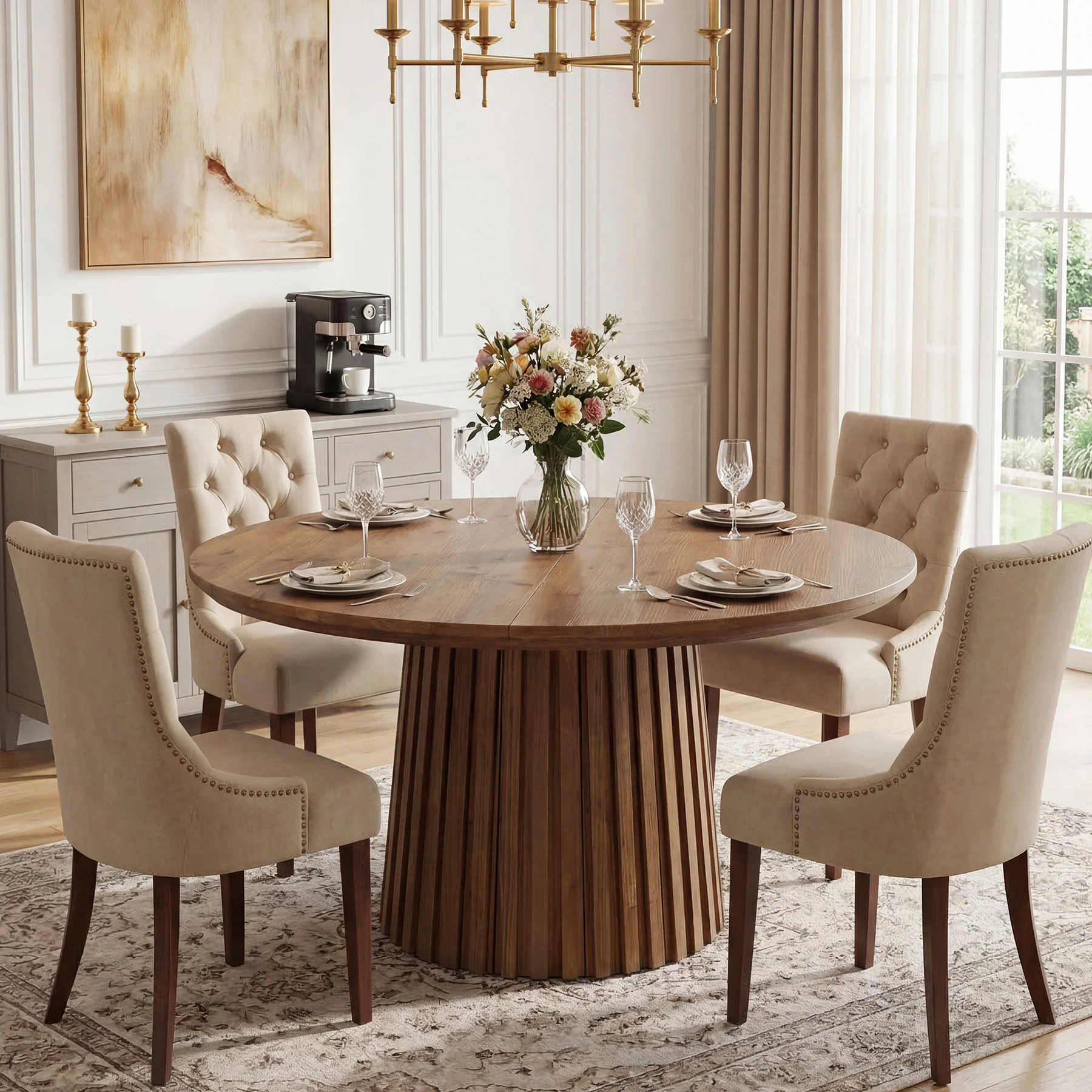 Tribesigns 47.24" Round Dining Table, Solid Wood Kitchen Table for Dining Room - Image 6