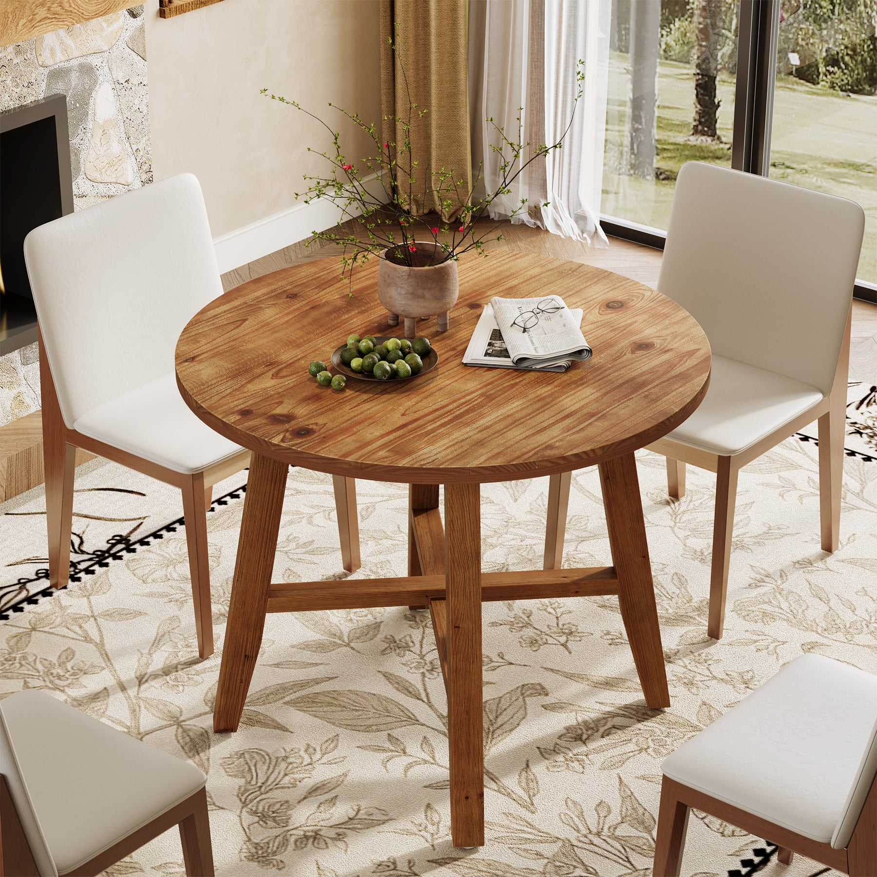 31.5 Inch Solid Wood Round Dining Table for 2–4, Farmhouse Small Kitchen Table for Small Spaces - Image 3