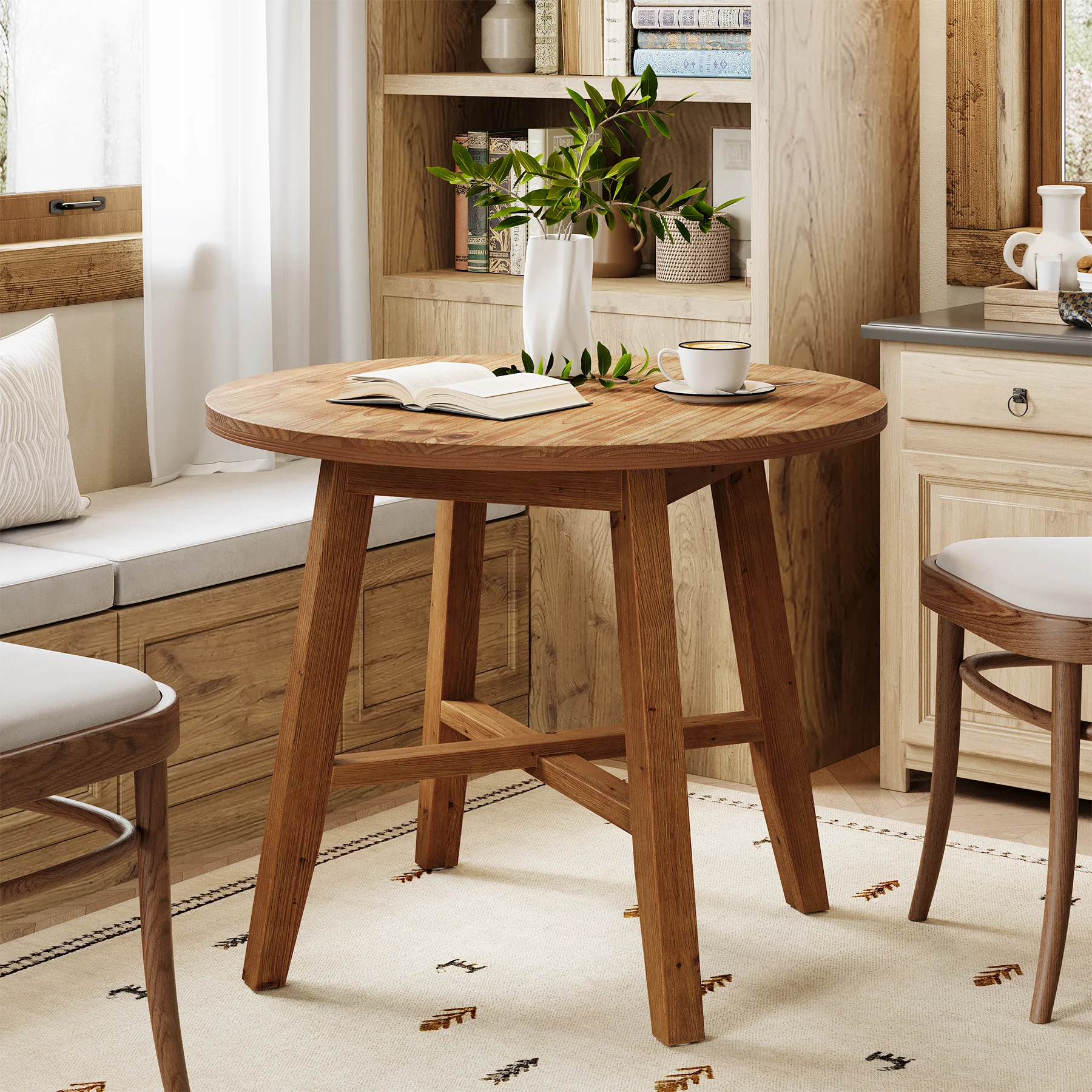 31.5 Inch Solid Wood Round Dining Table for 2–4, Farmhouse Small Kitchen Table for Small Spaces - Image 4