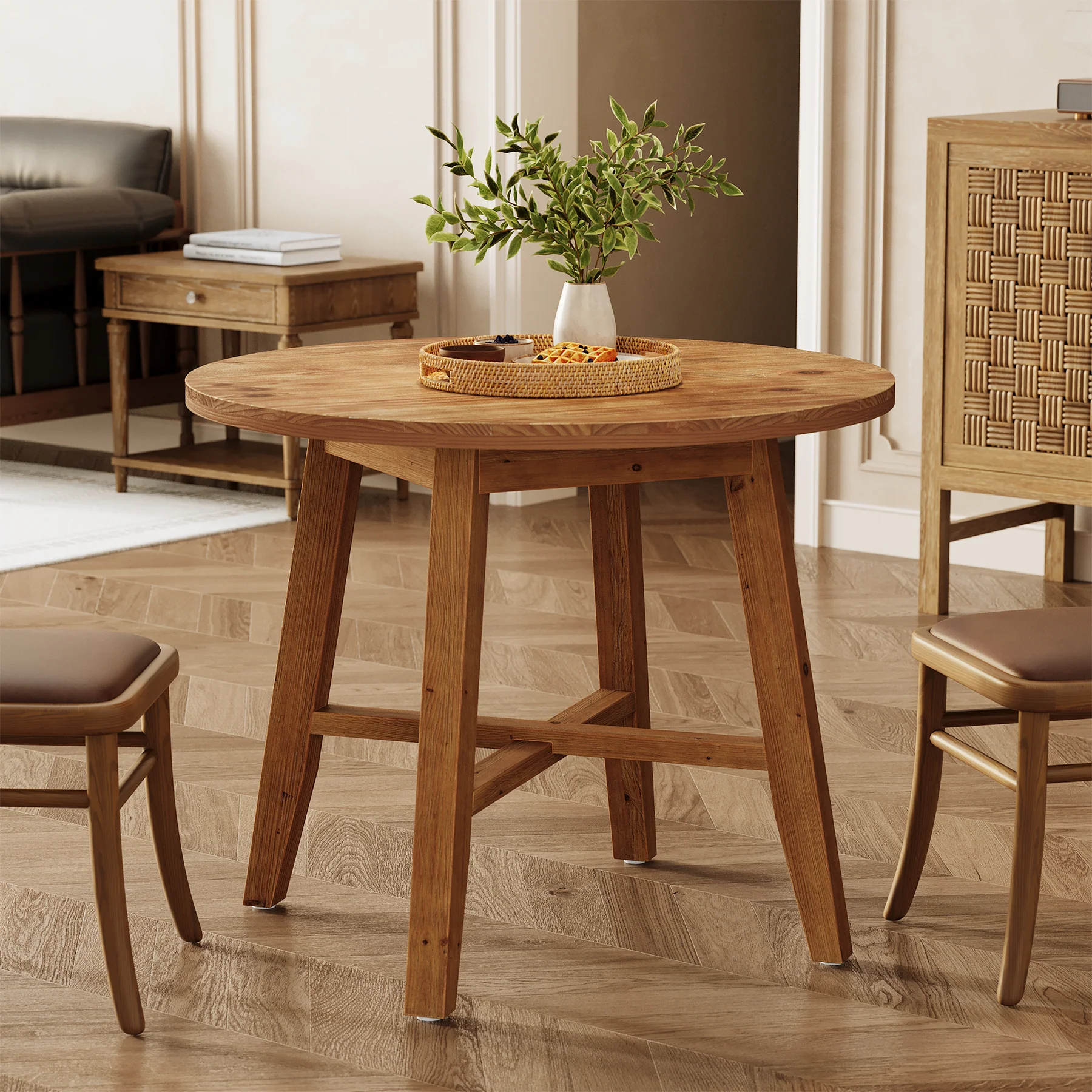 31.5 Inch Solid Wood Round Dining Table for 2–4, Farmhouse Small Kitchen Table for Small Spaces - Image 5