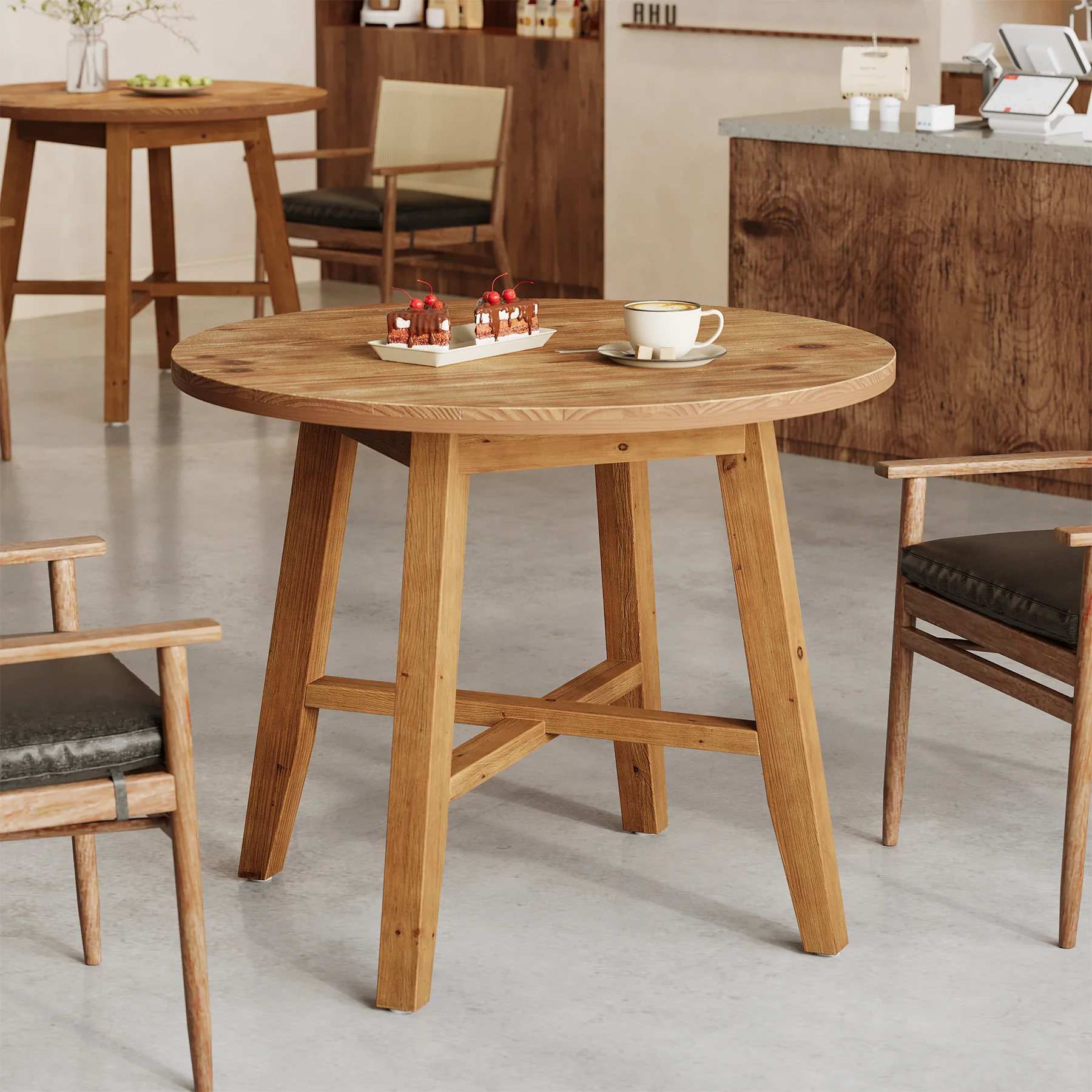 31.5 Inch Solid Wood Round Dining Table for 2–4, Farmhouse Small Kitchen Table for Small Spaces - Image 6
