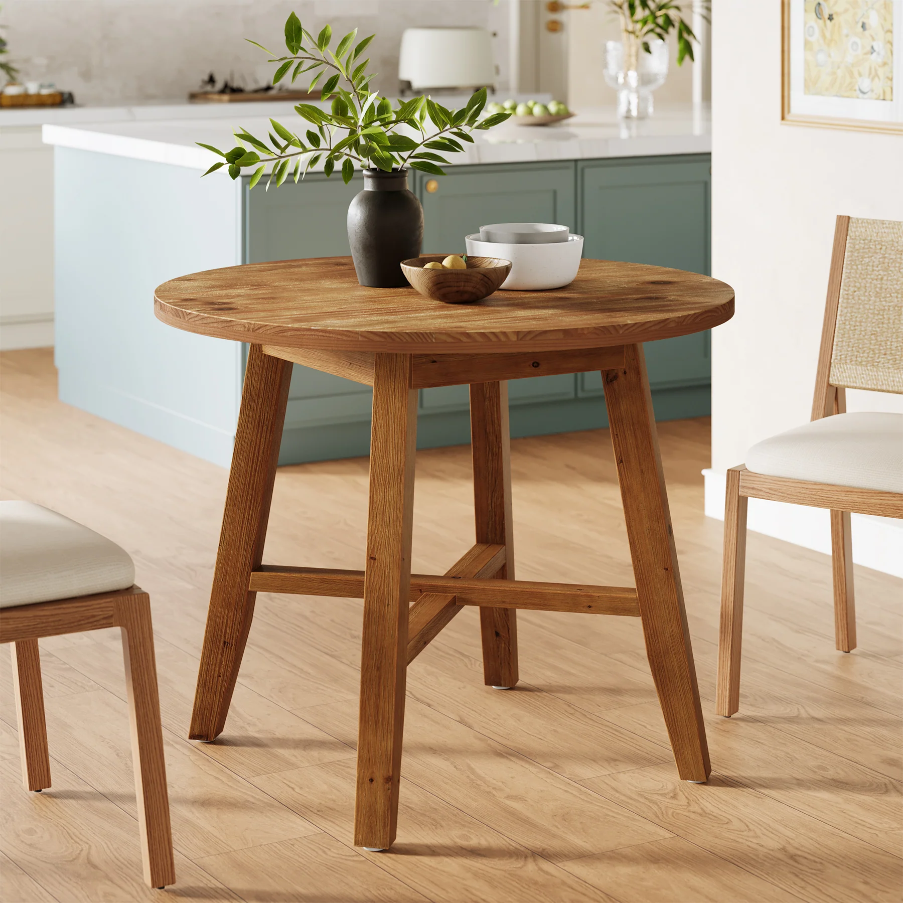 31.5 Inch Solid Wood Round Dining Table for 2–4, Farmhouse Small Kitchen Table for Small Spaces - Image 8