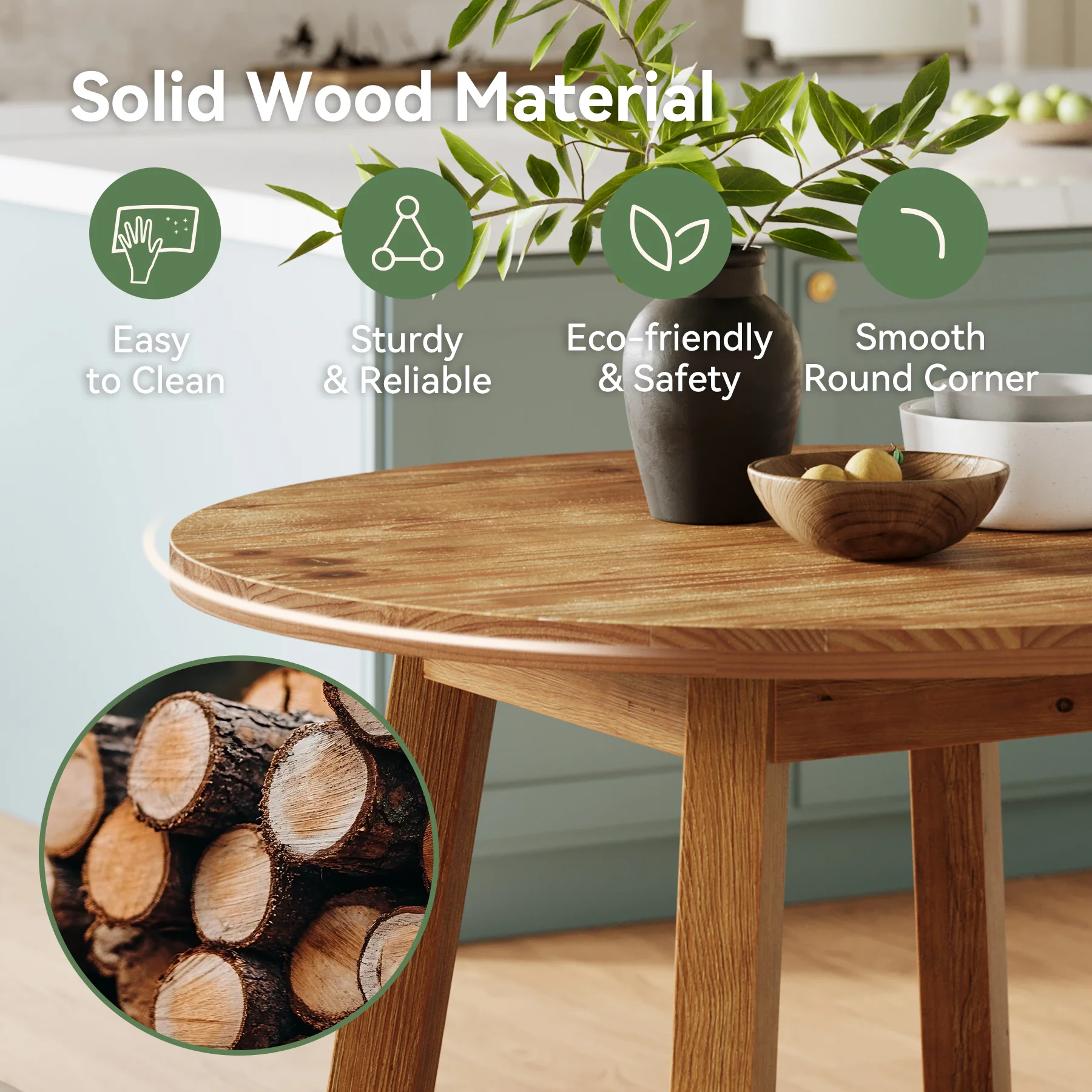 31.5 Inch Solid Wood Round Dining Table for 2–4, Farmhouse Small Kitchen Table for Small Spaces - Image 9