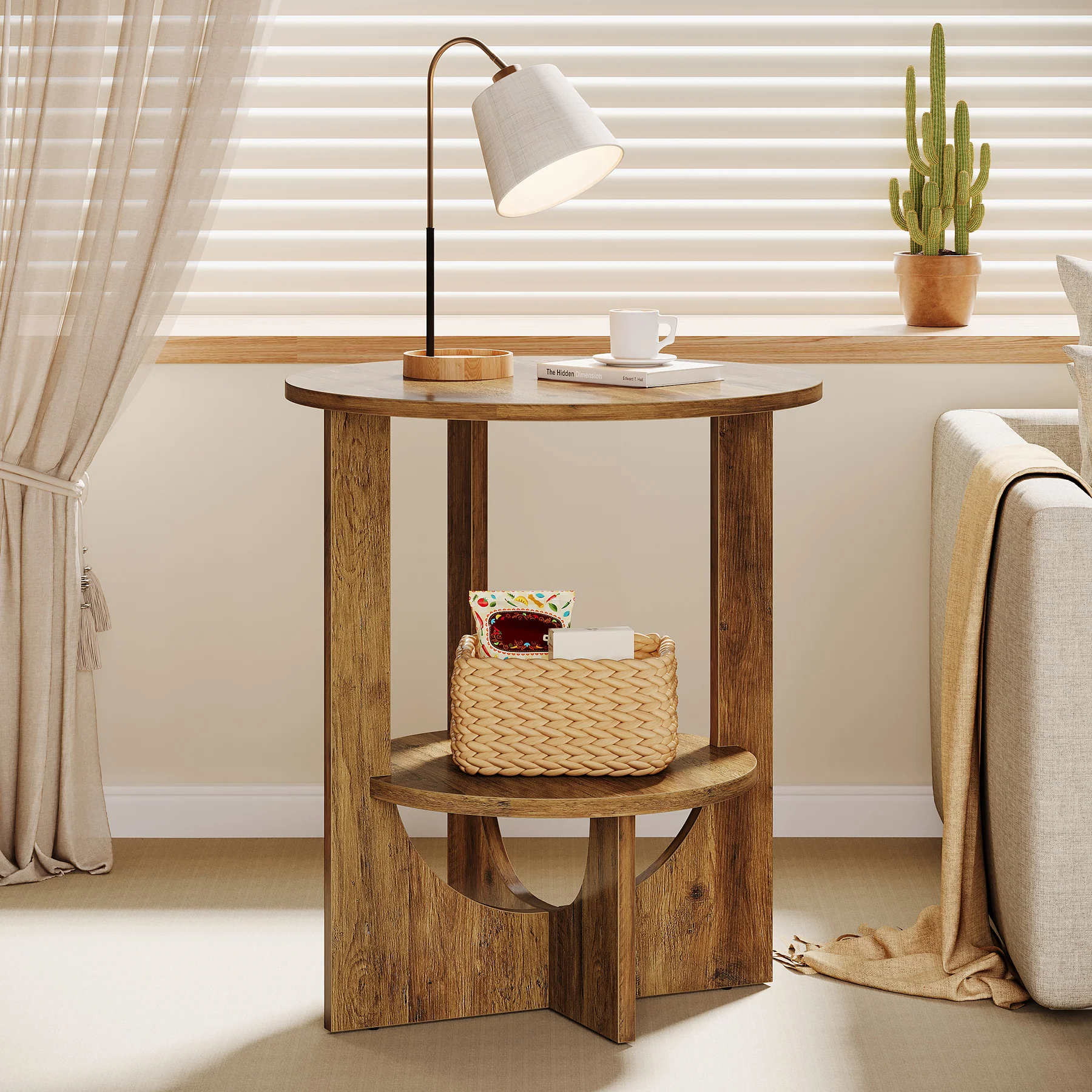 Tribesigns 19.68-Inch Round End Table with Storage, 2-Tier Tall Side Table for Living Room and Bedroom - Image 10