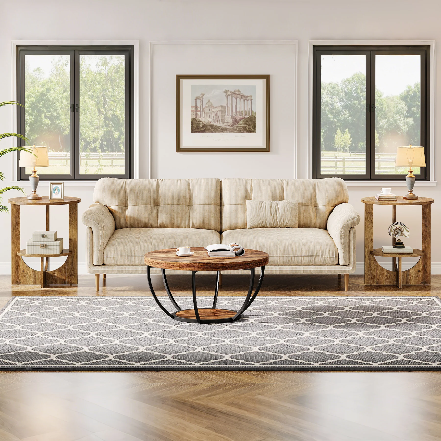 Tribesigns 19.68-Inch Round End Table with Storage, 2-Tier Tall Side Table for Living Room and Bedroom - Image 7