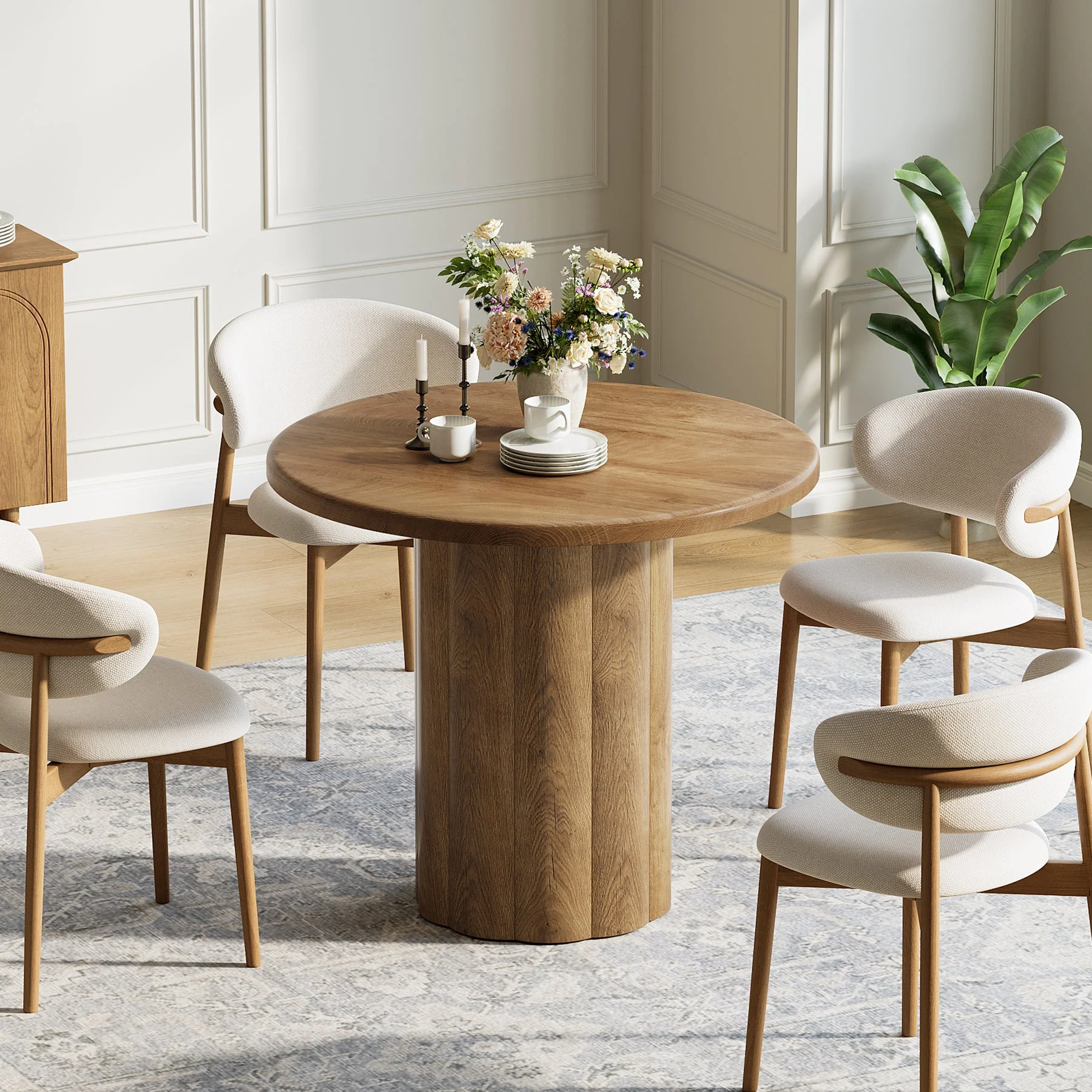 31.5" Round Dining Table - Rustic Brown Kitchen Table for Small Spaces with Sturdy Base - Image 3