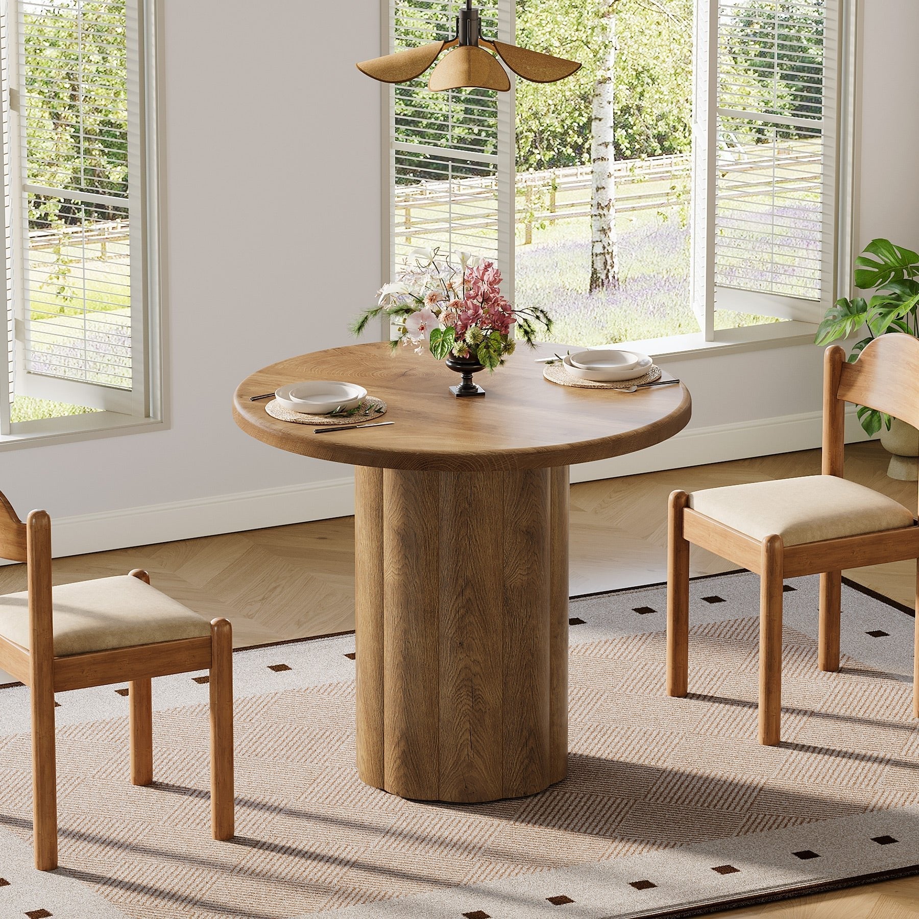 31.5" Round Dining Table - Rustic Brown Kitchen Table for Small Spaces with Sturdy Base - Image 4
