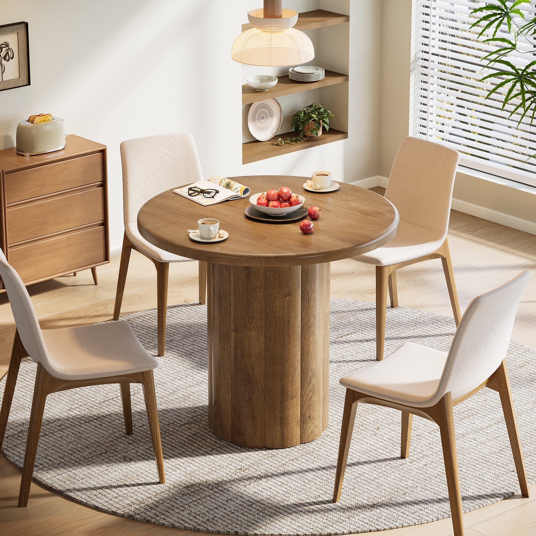 31.5" Round Dining Table - Rustic Brown Kitchen Table for Small Spaces with Sturdy Base - Image 5