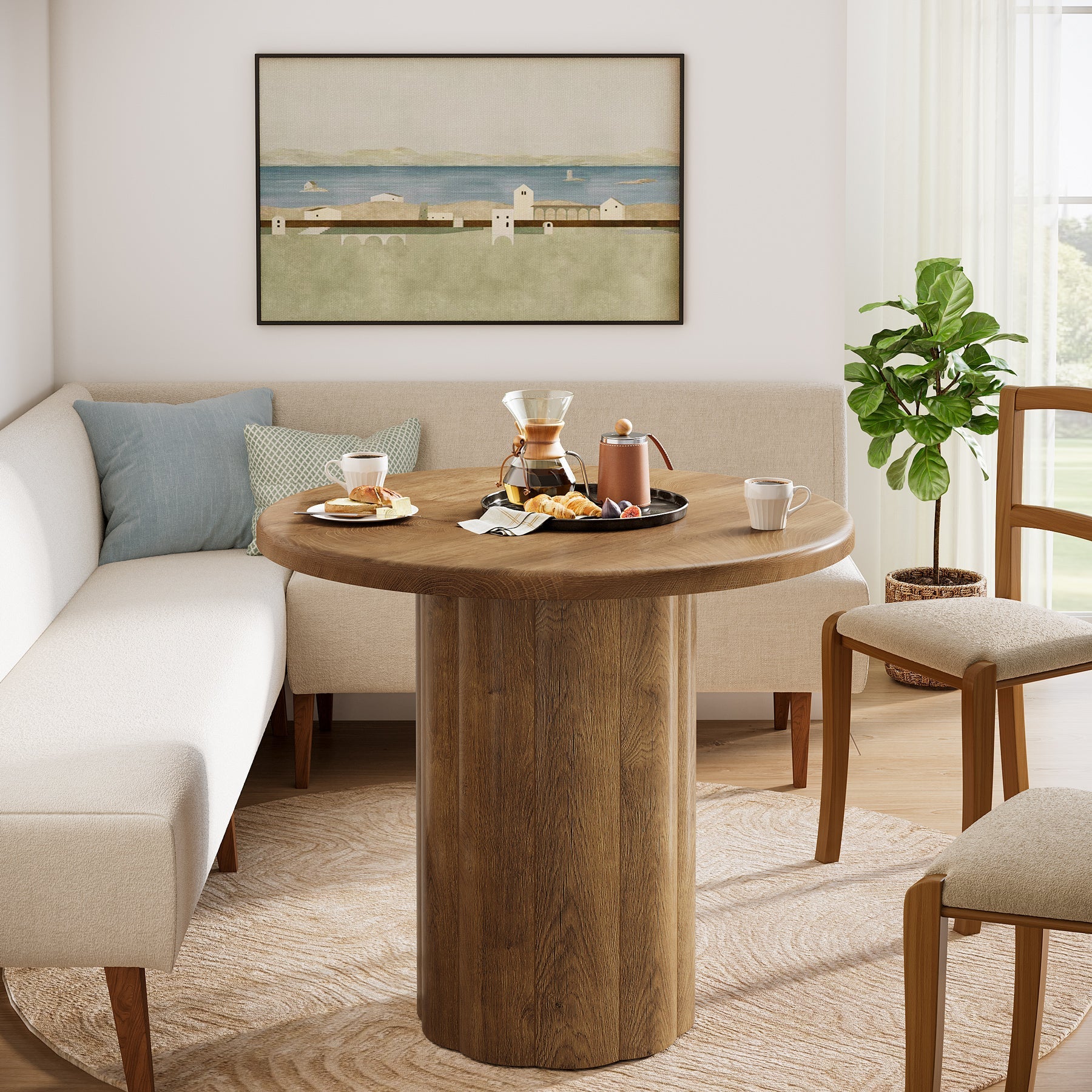 31.5" Round Dining Table - Rustic Brown Kitchen Table for Small Spaces with Sturdy Base - Image 6