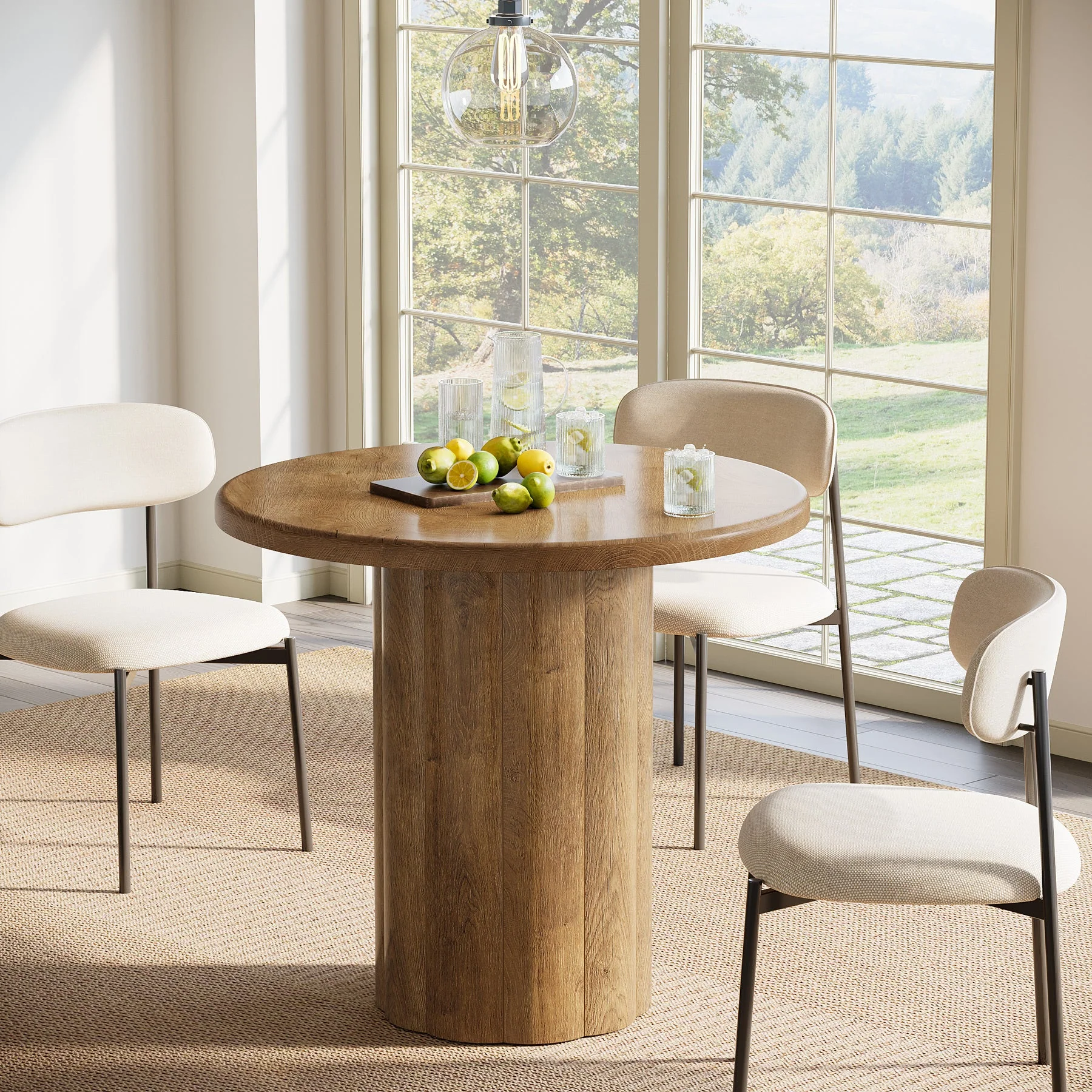 31.5" Round Dining Table - Rustic Brown Kitchen Table for Small Spaces with Sturdy Base - Image 7