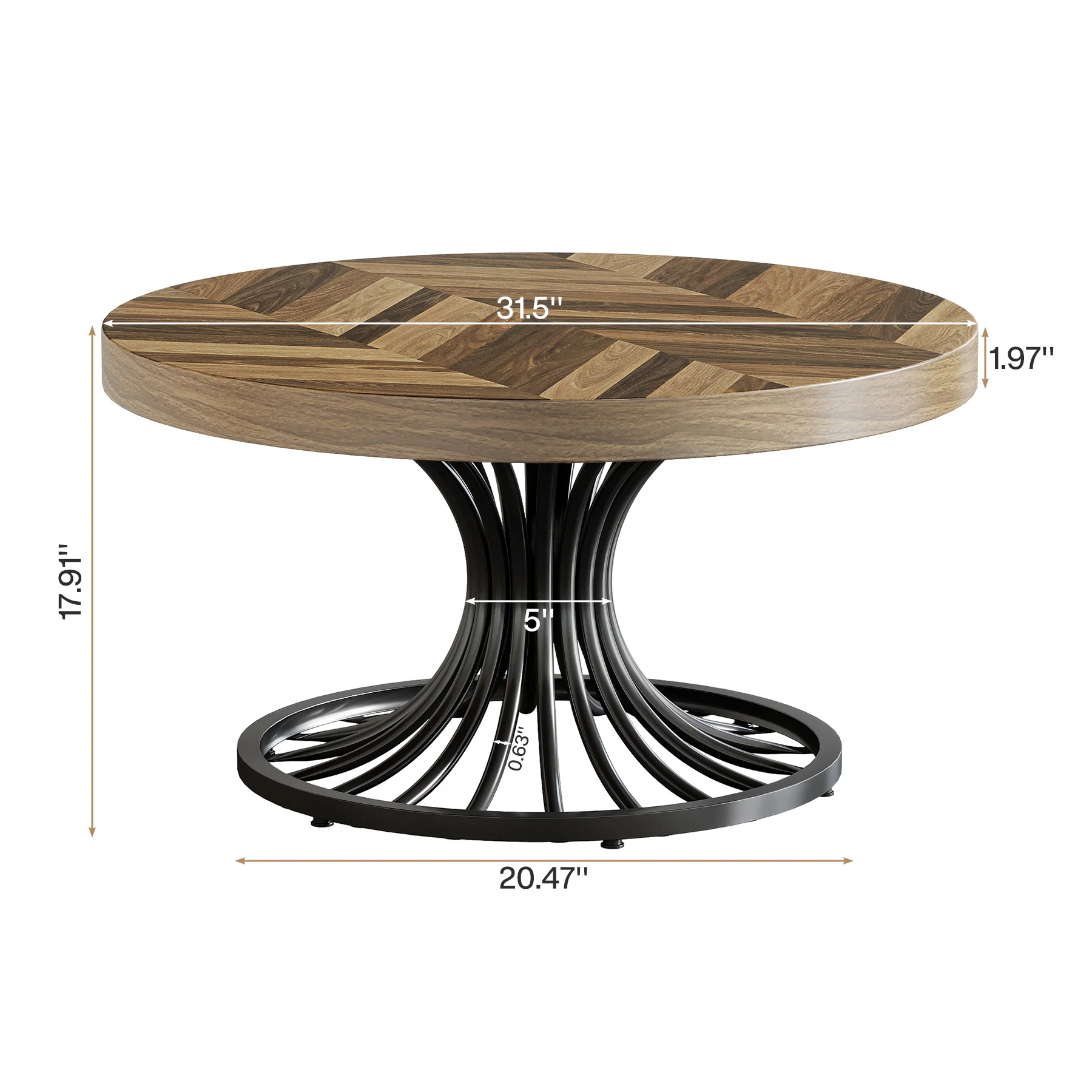 31.5-Inch Round Wood Coffee Table, Farmhouse Circle Table with Metal Pedestal for Living Room - Image 2