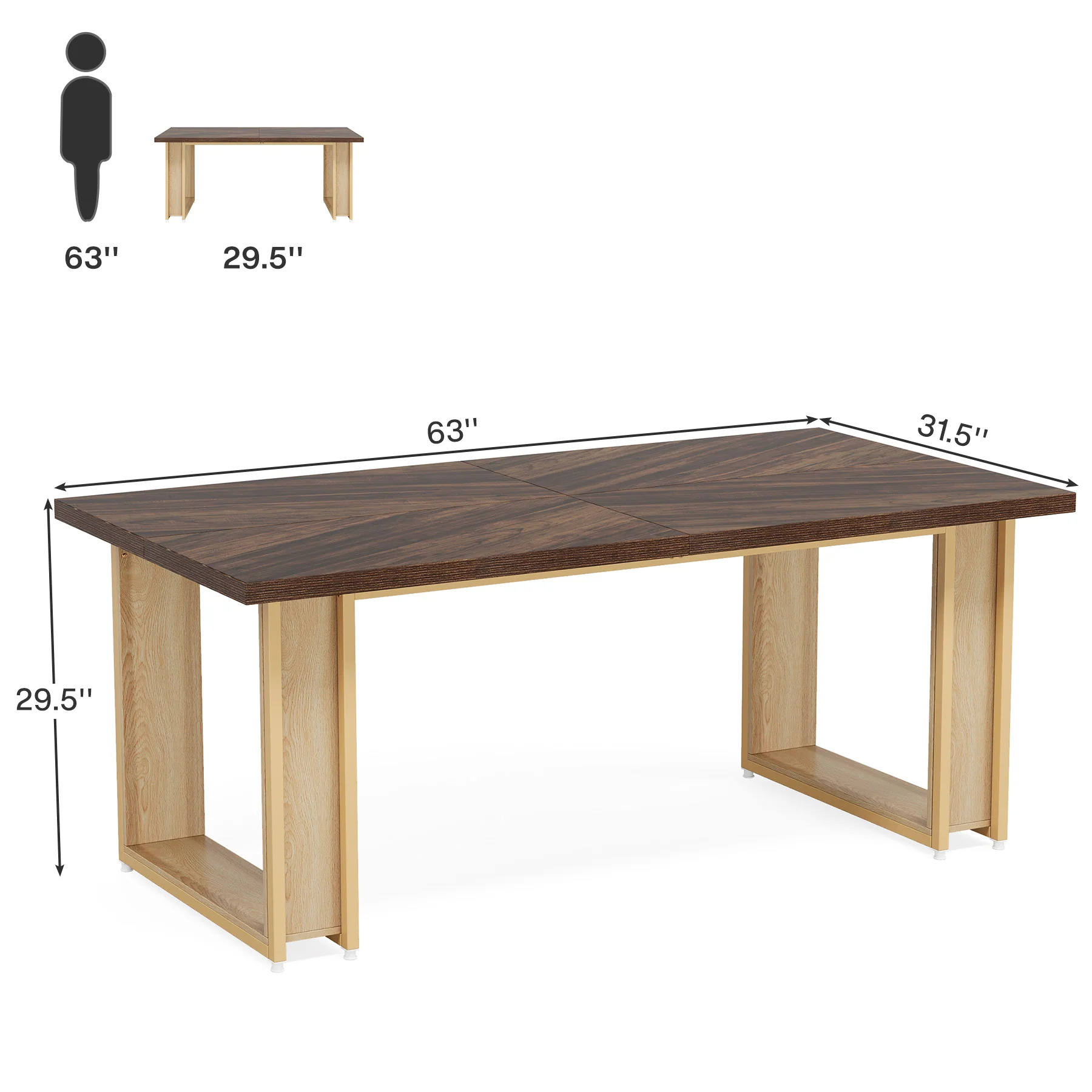 63" Dining Table, Wood Kitchen Table with Metal Frame for 4 People - Image 2