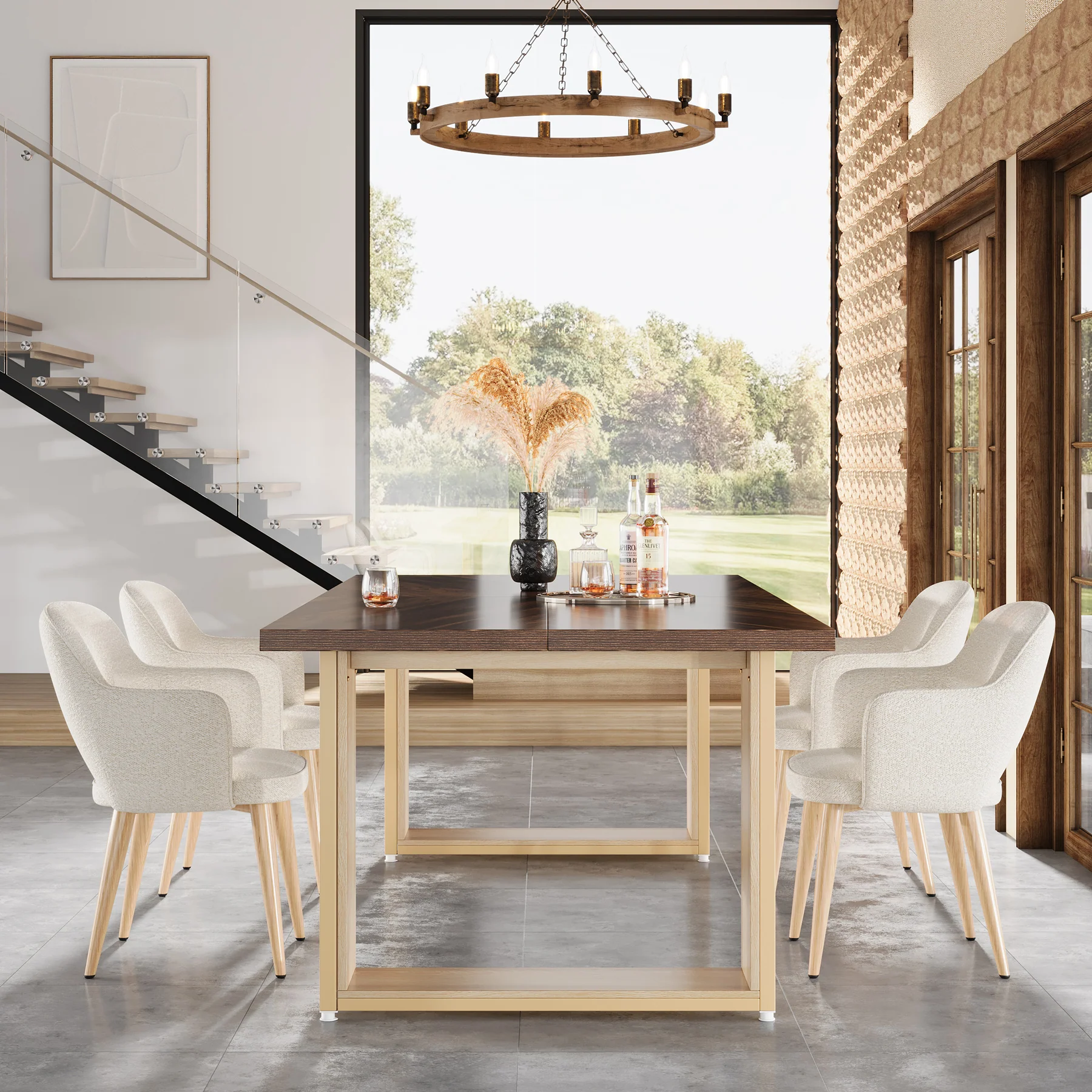 63" Dining Table, Wood Kitchen Table with Metal Frame for 4 People - Image 4