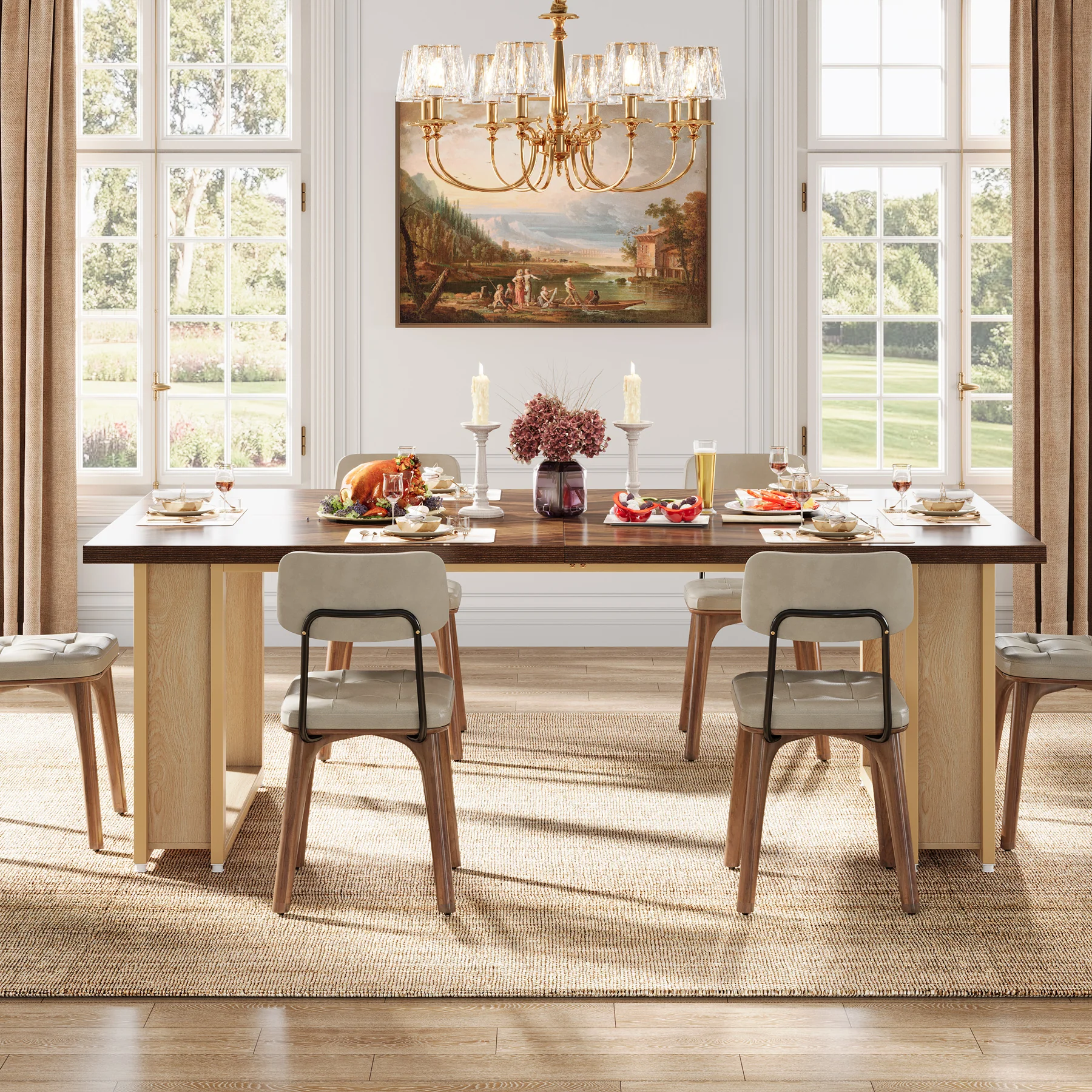 63" Dining Table, Wood Kitchen Table with Metal Frame for 4 People - Image 5