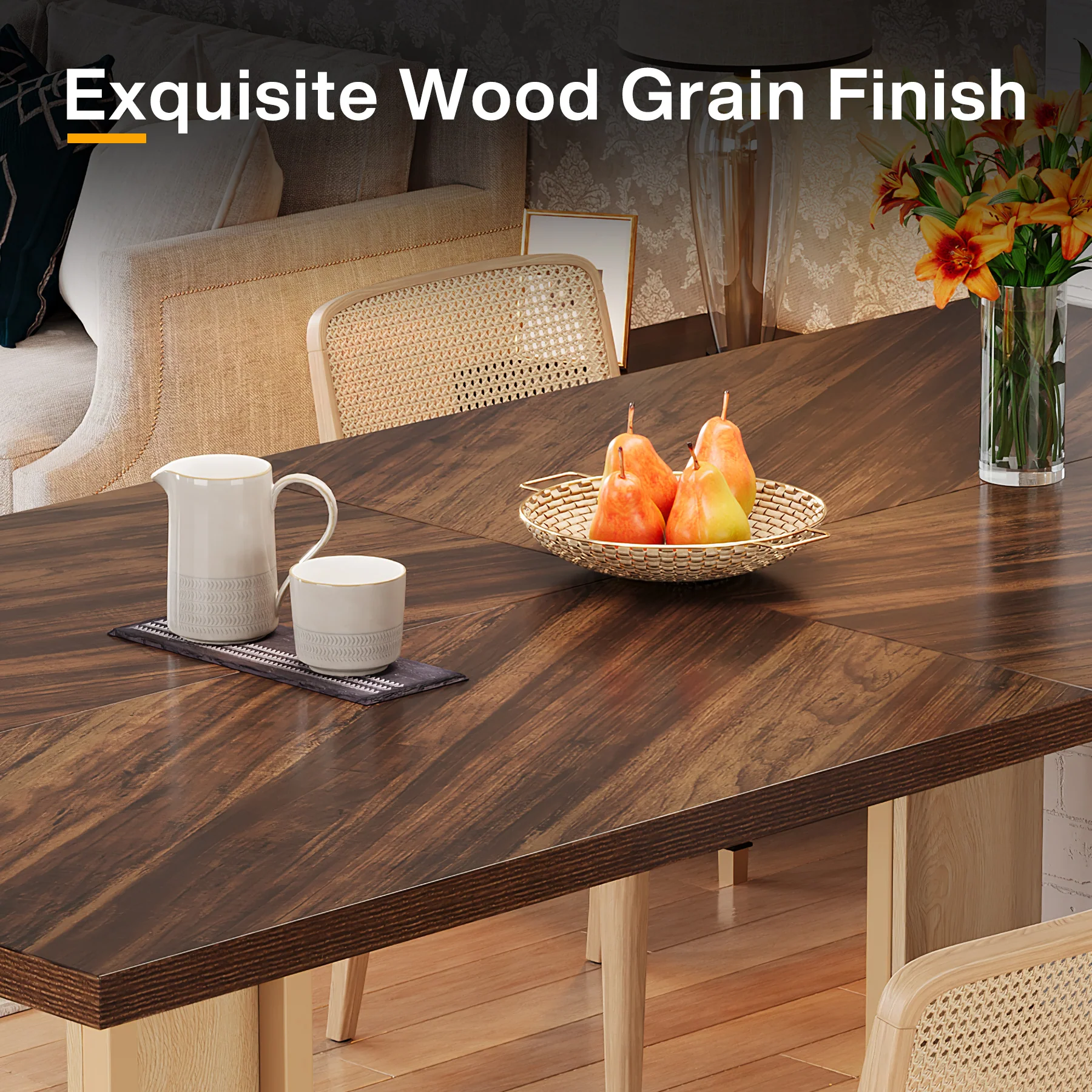 63" Dining Table, Wood Kitchen Table with Metal Frame for 4 People - Image 6