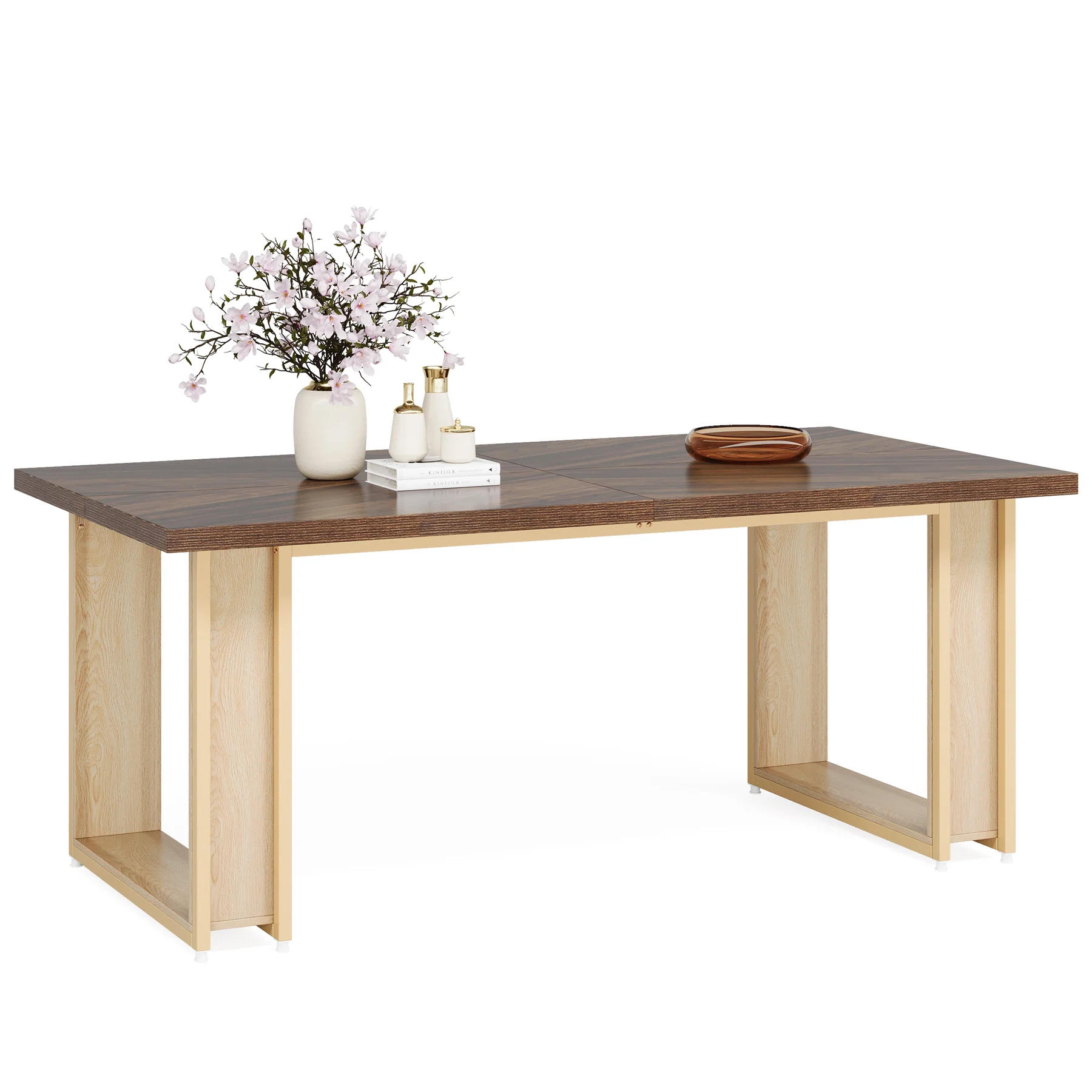 63" Dining Table, Wood Kitchen Table with Metal Frame for 4 People - Image 9