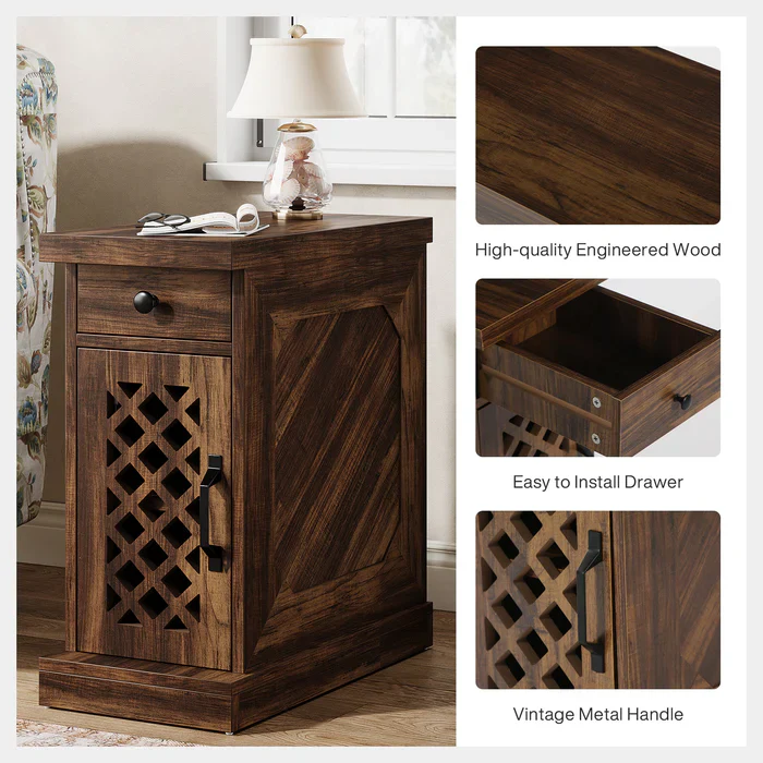 Rustic Side Table, 3-Layer Storage Space End Table - Image 3