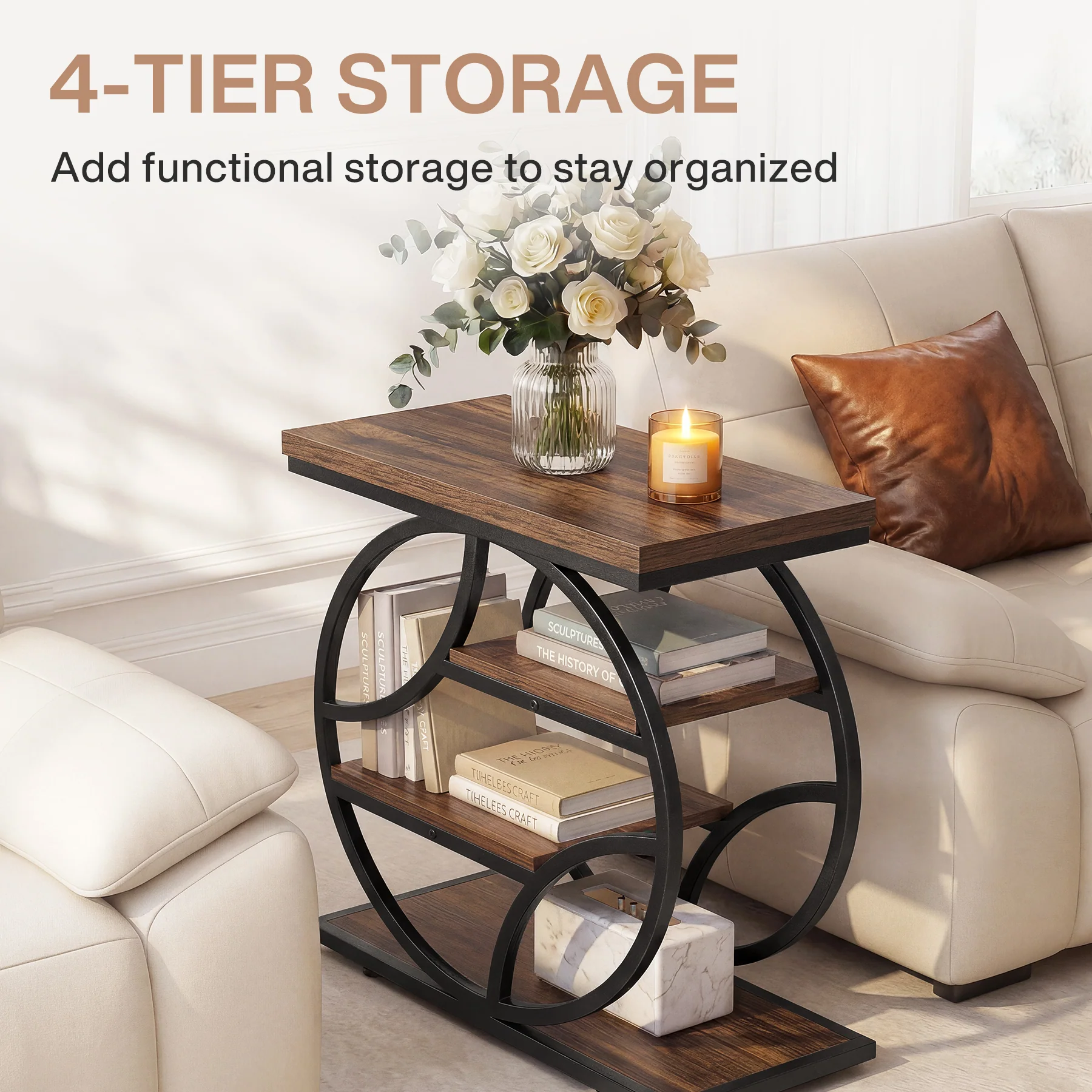 Tribesigns 25.59" Side Table, 4-Tier Narrow End Table for Living Room Bedroom - Image 10
