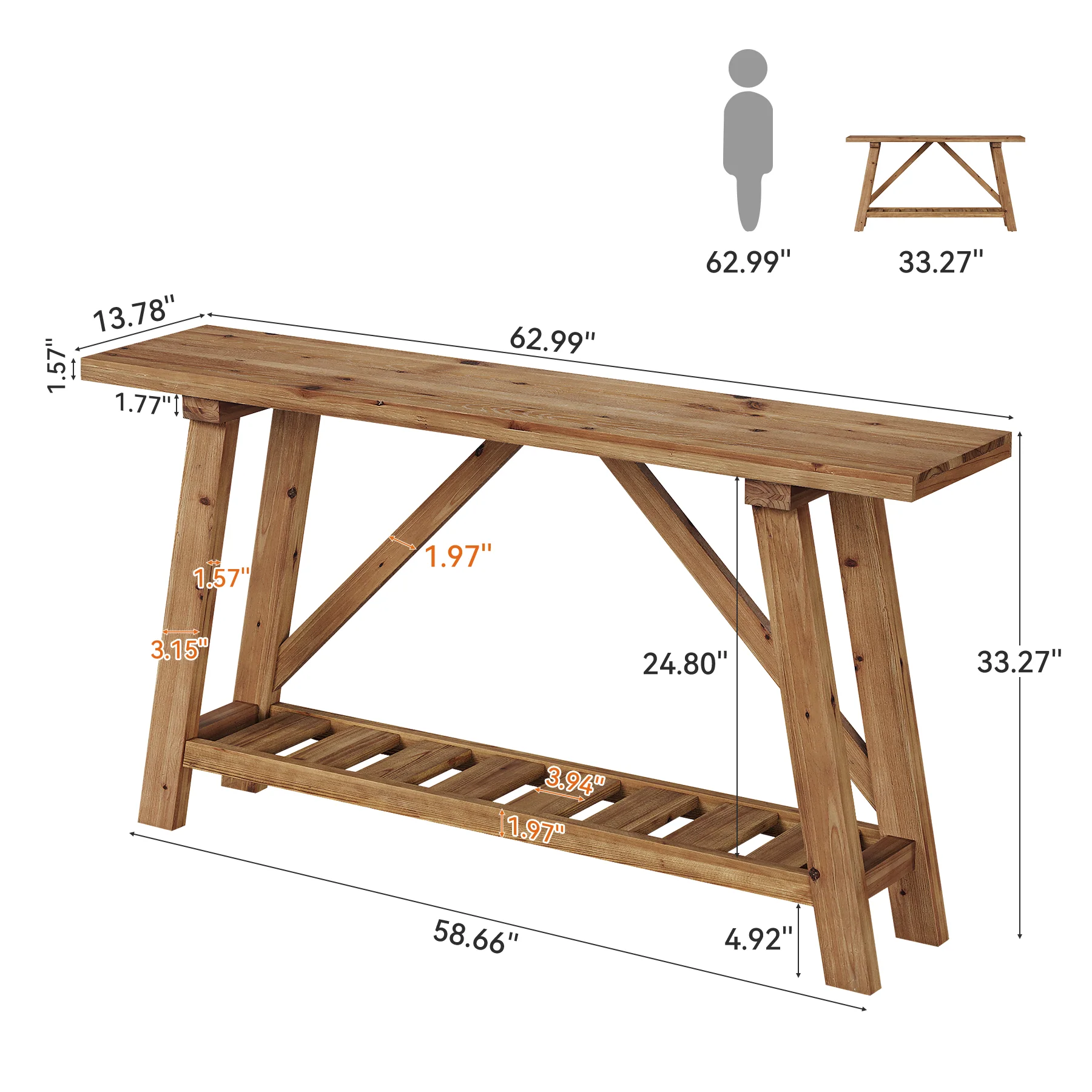 Tribesigns 62.99-Inch Solid Wood Console Table, Narrow Design with Storage Shelf for Entryway Living Room and Hallway - Image 2