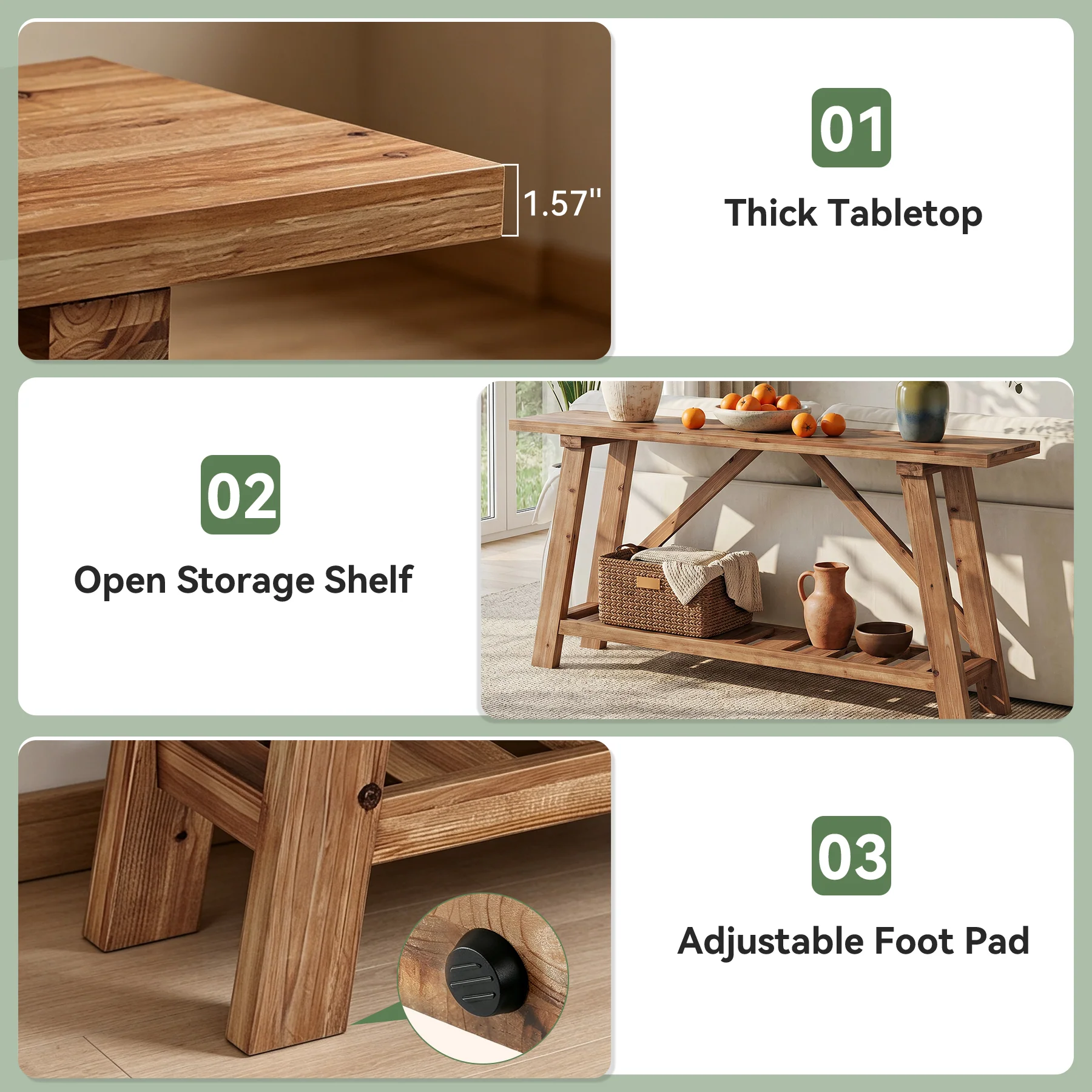 Tribesigns 62.99-Inch Solid Wood Console Table, Narrow Design with Storage Shelf for Entryway Living Room and Hallway - Image 4