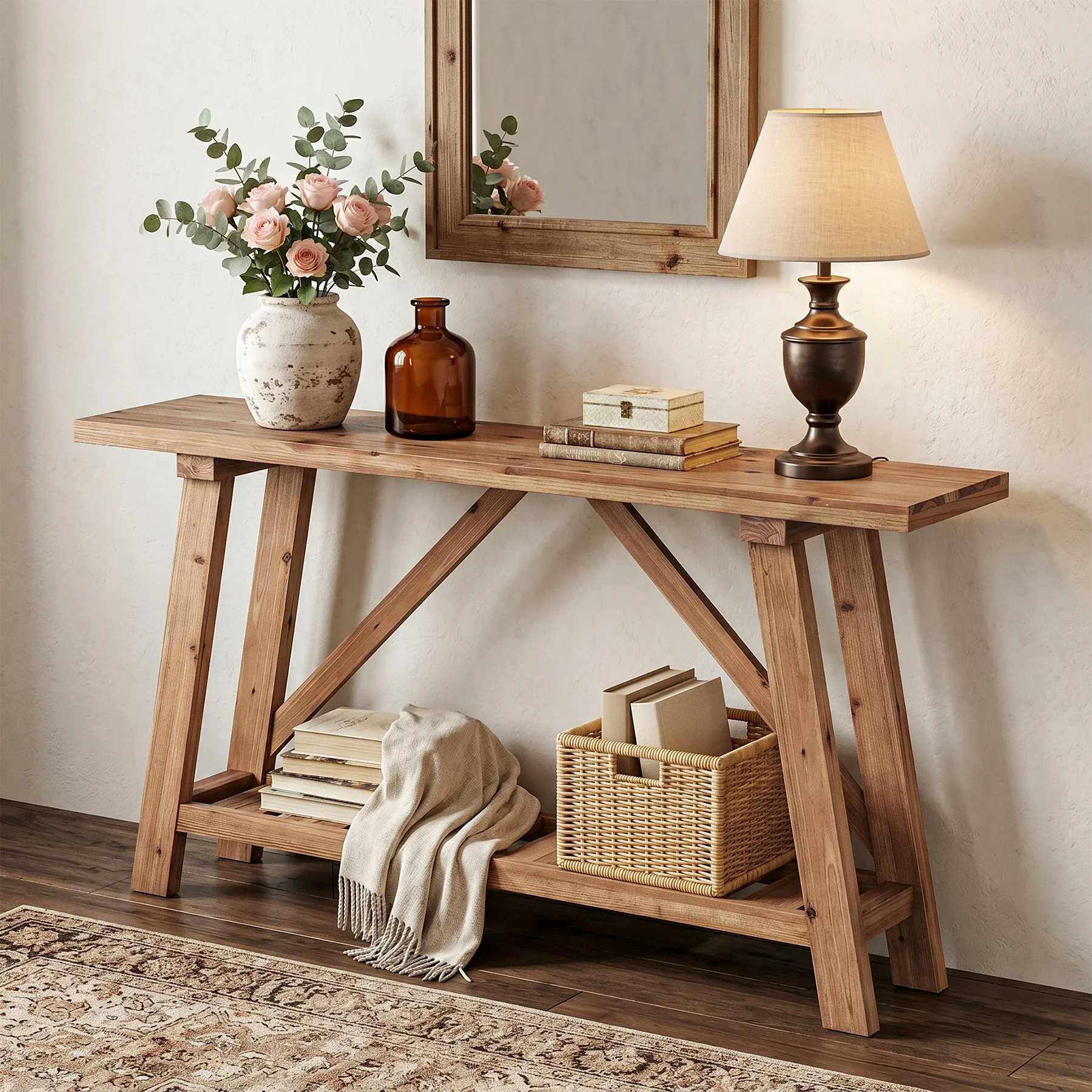 Tribesigns 62.99-Inch Solid Wood Console Table, Narrow Design with Storage Shelf for Entryway Living Room and Hallway - Image 6