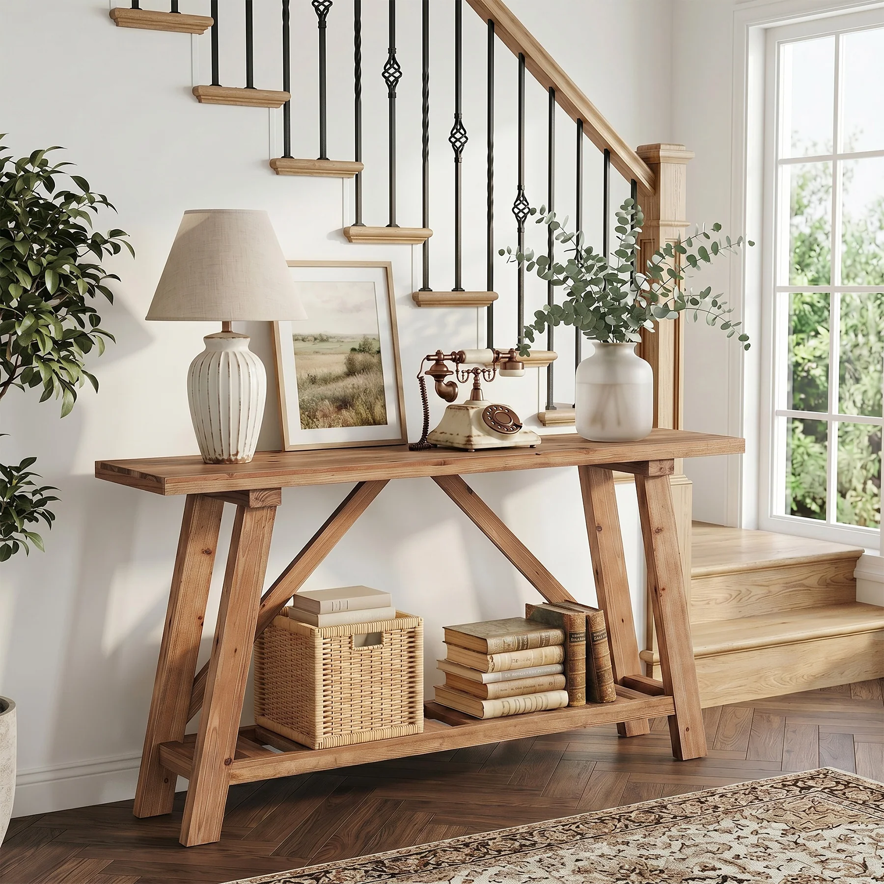 Tribesigns 62.99-Inch Solid Wood Console Table, Narrow Design with Storage Shelf for Entryway Living Room and Hallway - Image 8