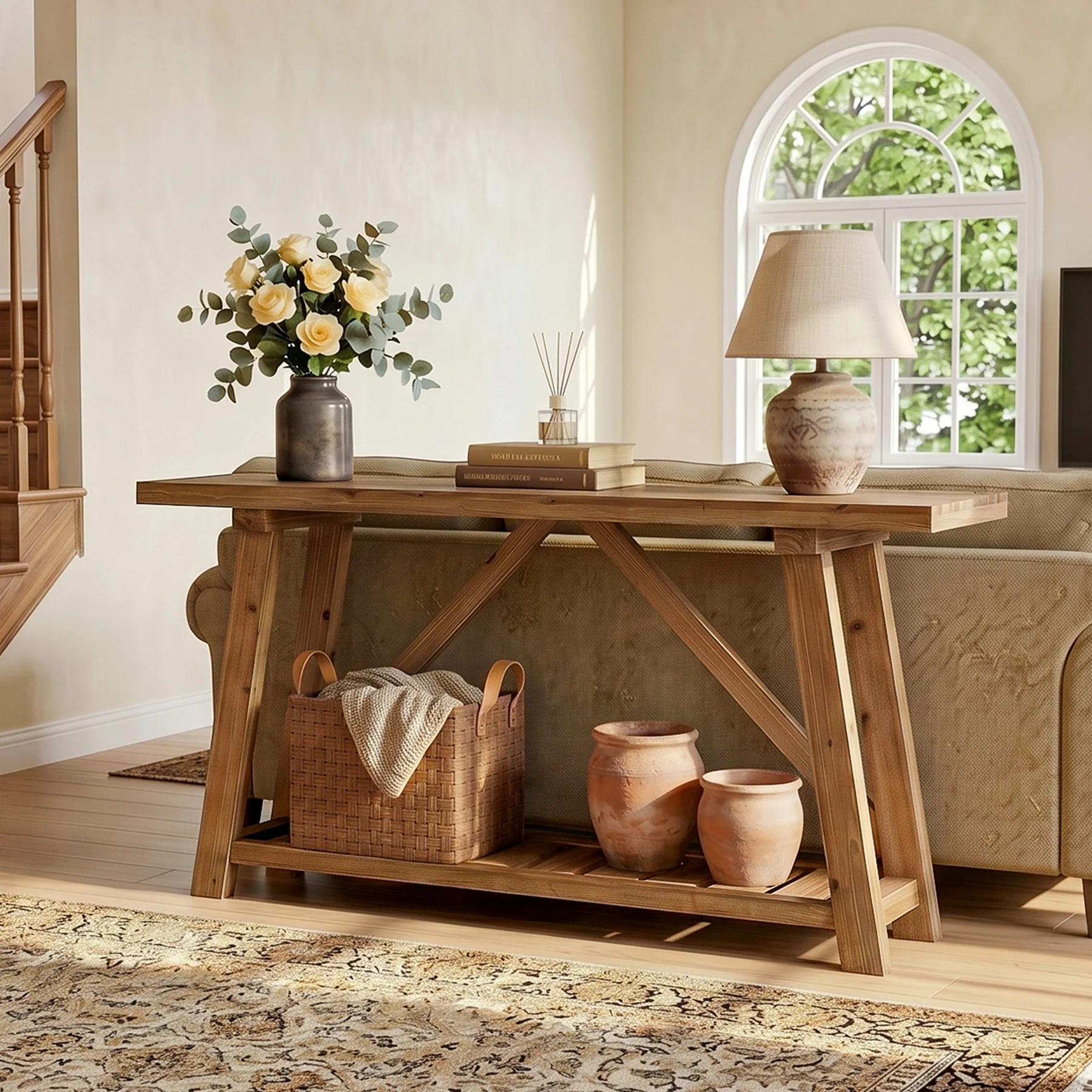 Tribesigns 62.99-Inch Solid Wood Console Table, Narrow Design with Storage Shelf for Entryway Living Room and Hallway - Image 9