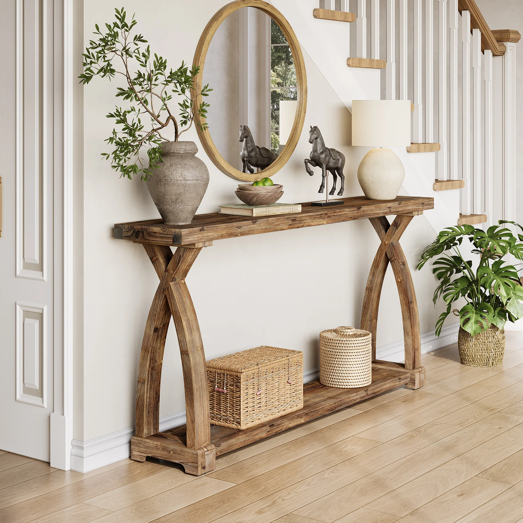 Tribesigns 63-Inch Solid Wood Console Table, Narrow Farmhouse Design with 2-Tier Storage for Entryway and Living Room - Image 6