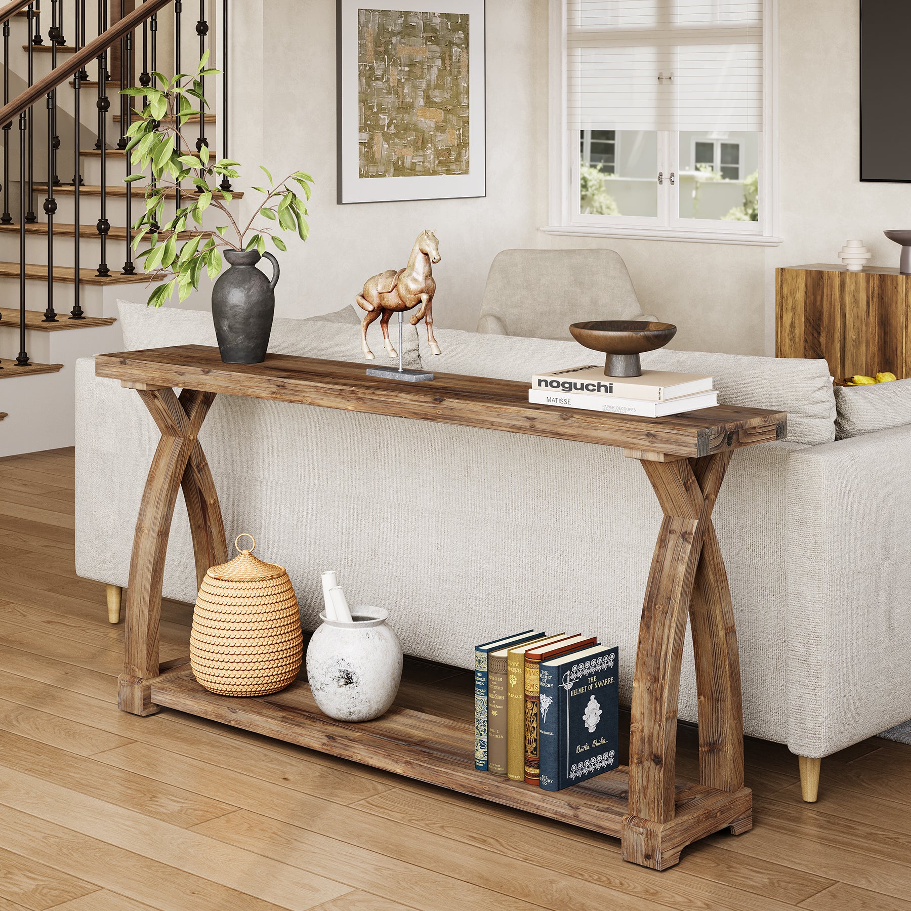 Tribesigns 63-Inch Solid Wood Console Table, Narrow Farmhouse Design with 2-Tier Storage for Entryway and Living Room - Image 7