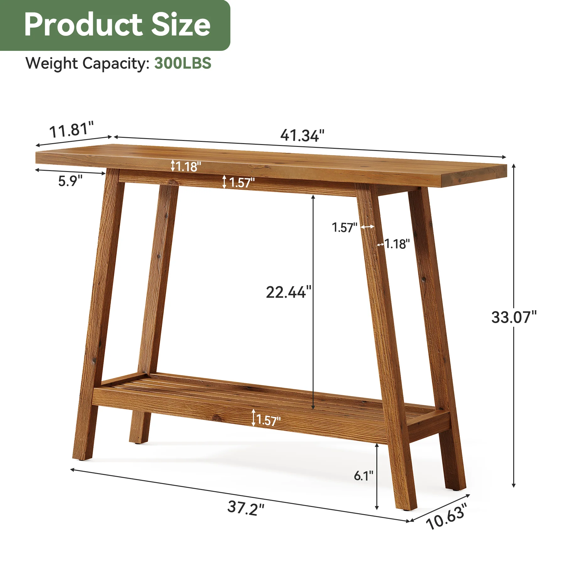 Tribesigns 41.3" Solid Wood Console Table, 2-Tier Entryway Table for Hallway - Image 2