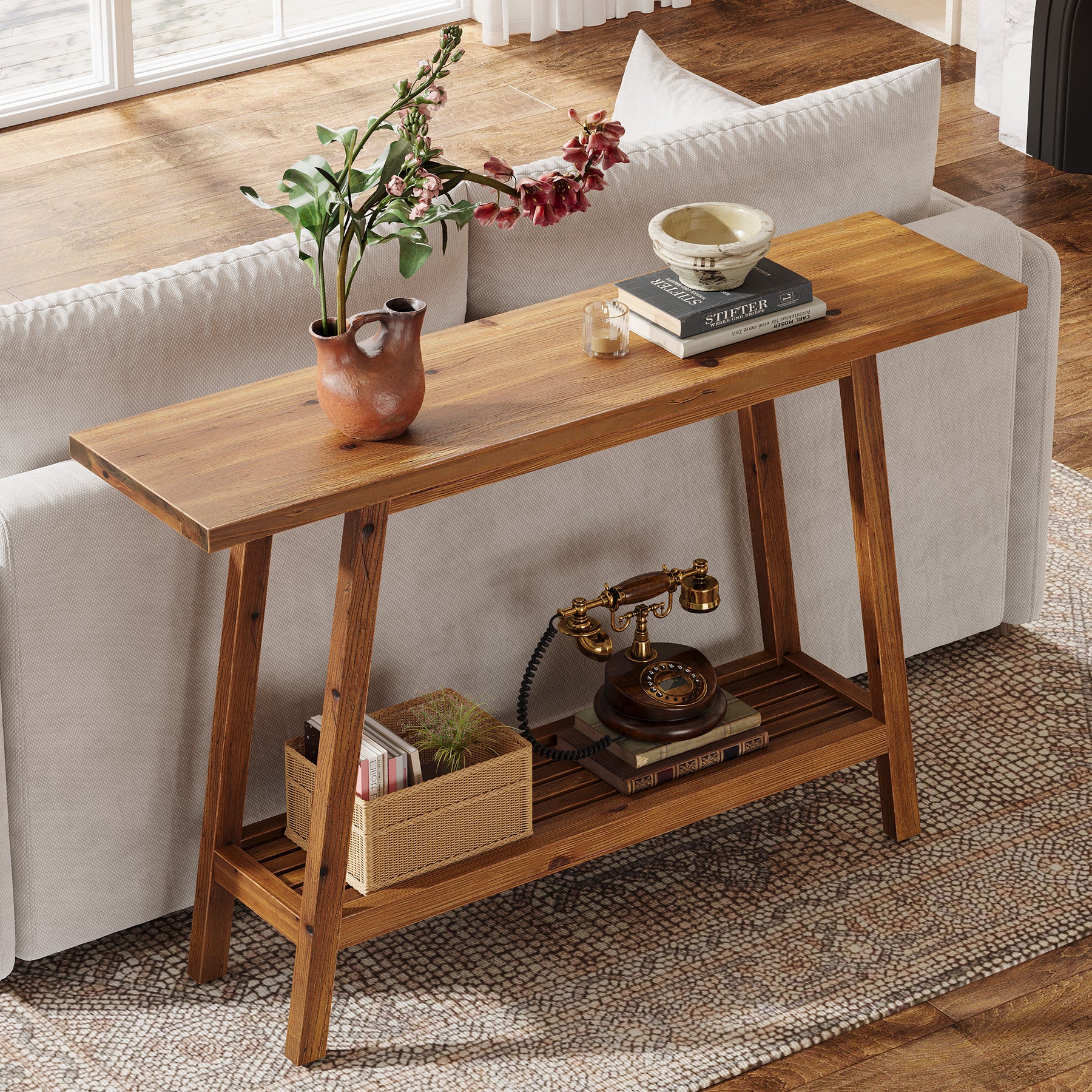 Tribesigns 41.3" Solid Wood Console Table, 2-Tier Entryway Table for Hallway - Image 3