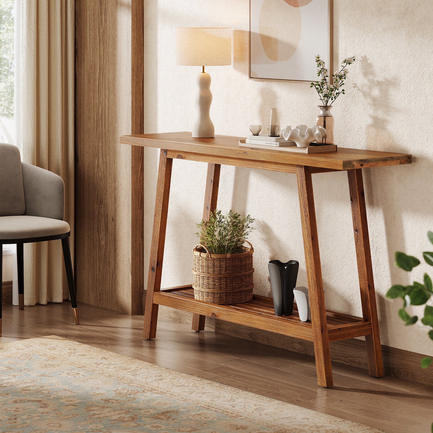 Tribesigns 41.3" Solid Wood Console Table, 2-Tier Entryway Table for Hallway - Image 6