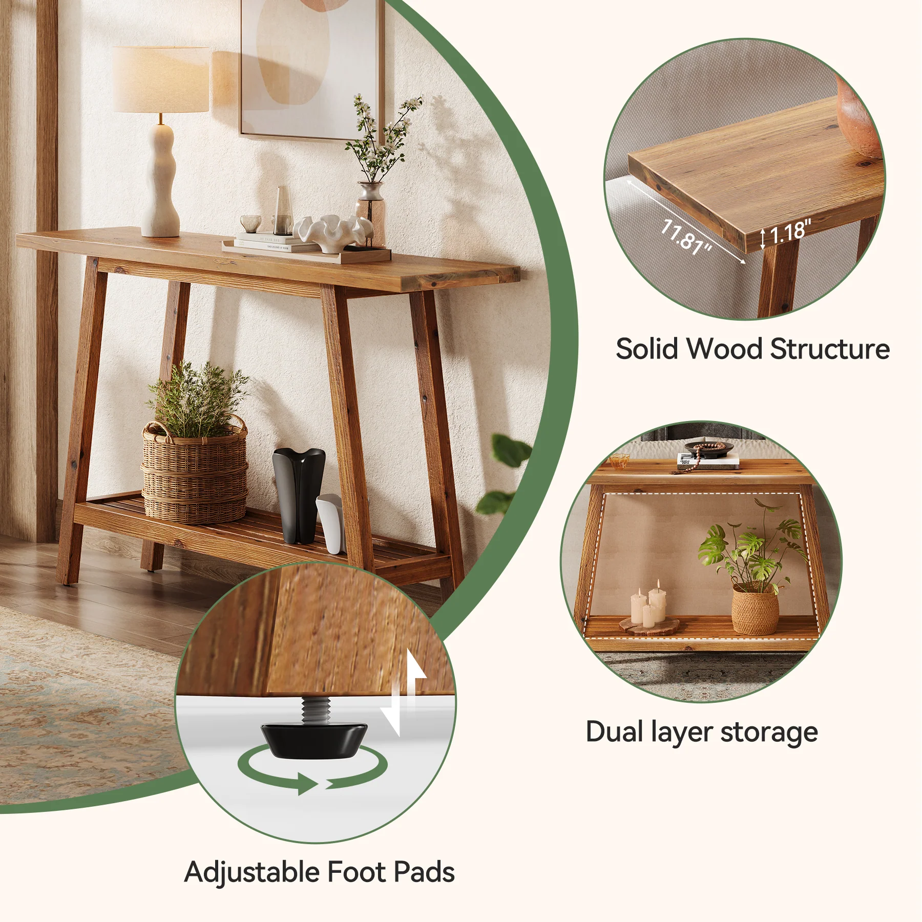 Tribesigns 41.3" Solid Wood Console Table, 2-Tier Entryway Table for Hallway - Image 8