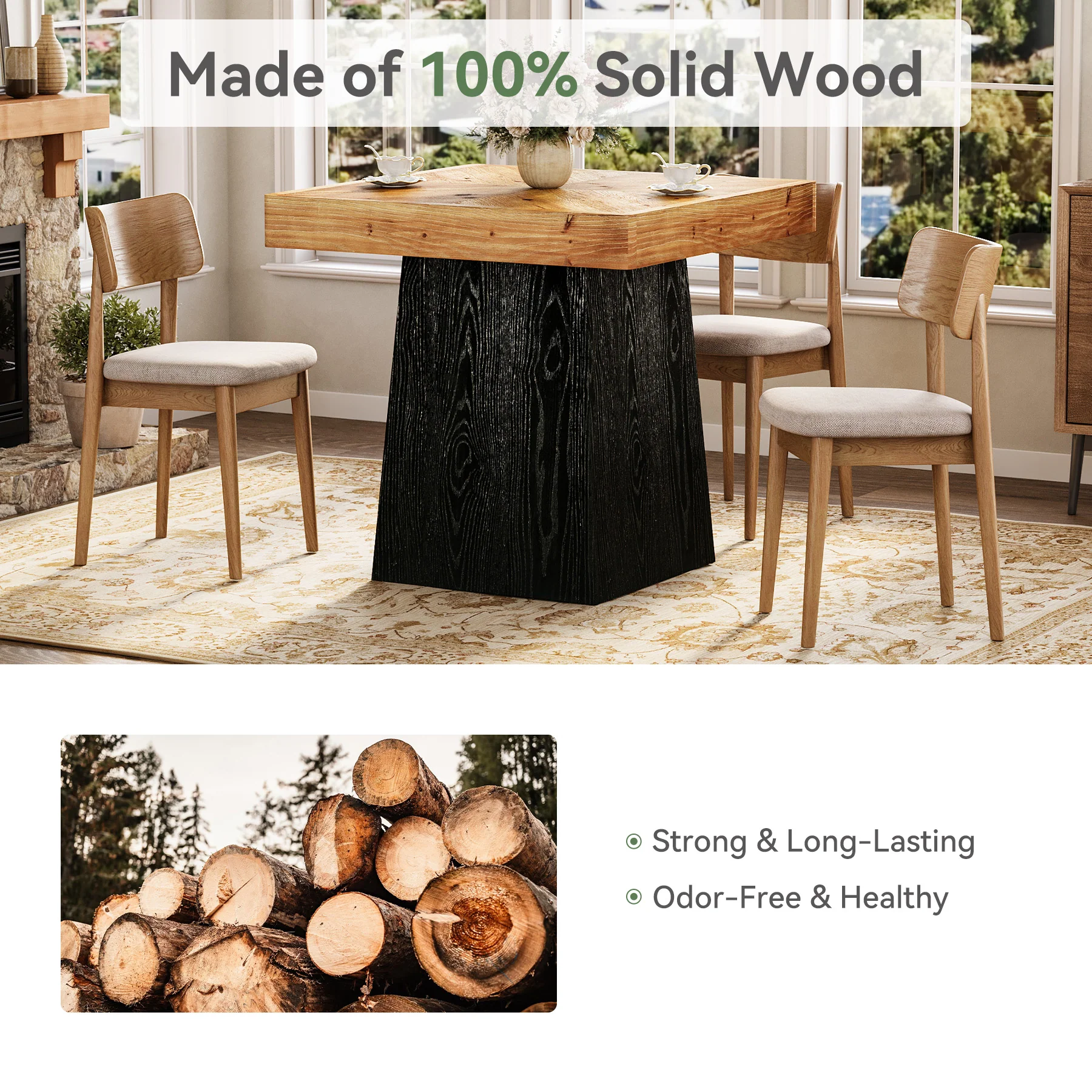 Tribesigns 31.5" Solid Wood Dining Table, Square Farmhouse Table for 2-4 - Image 9