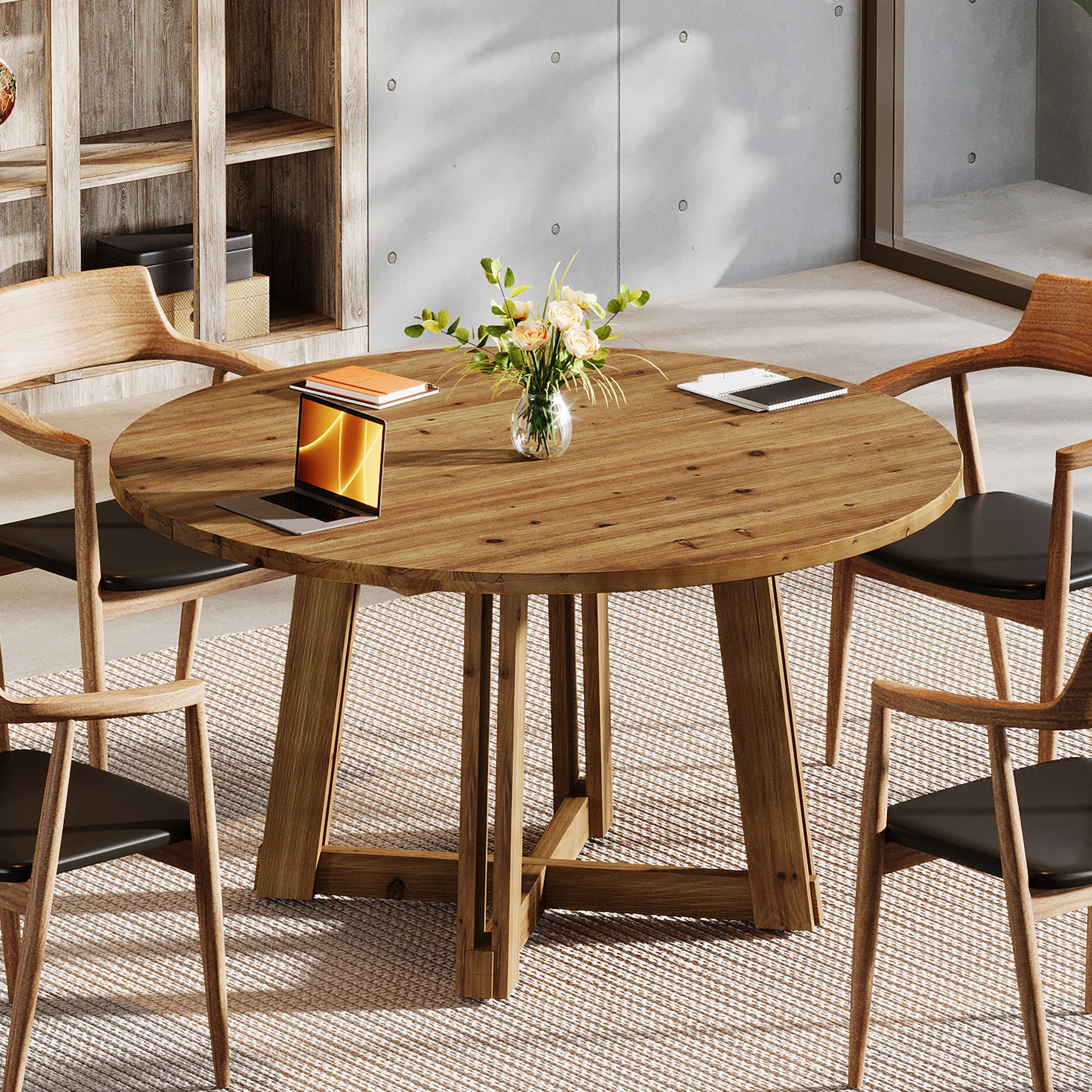 Tribesigns 47-Inch Solid Wood Conference Table for 4-6 People, Round Meeting Table with Crossed Frame for Office and Home Office - Image 5